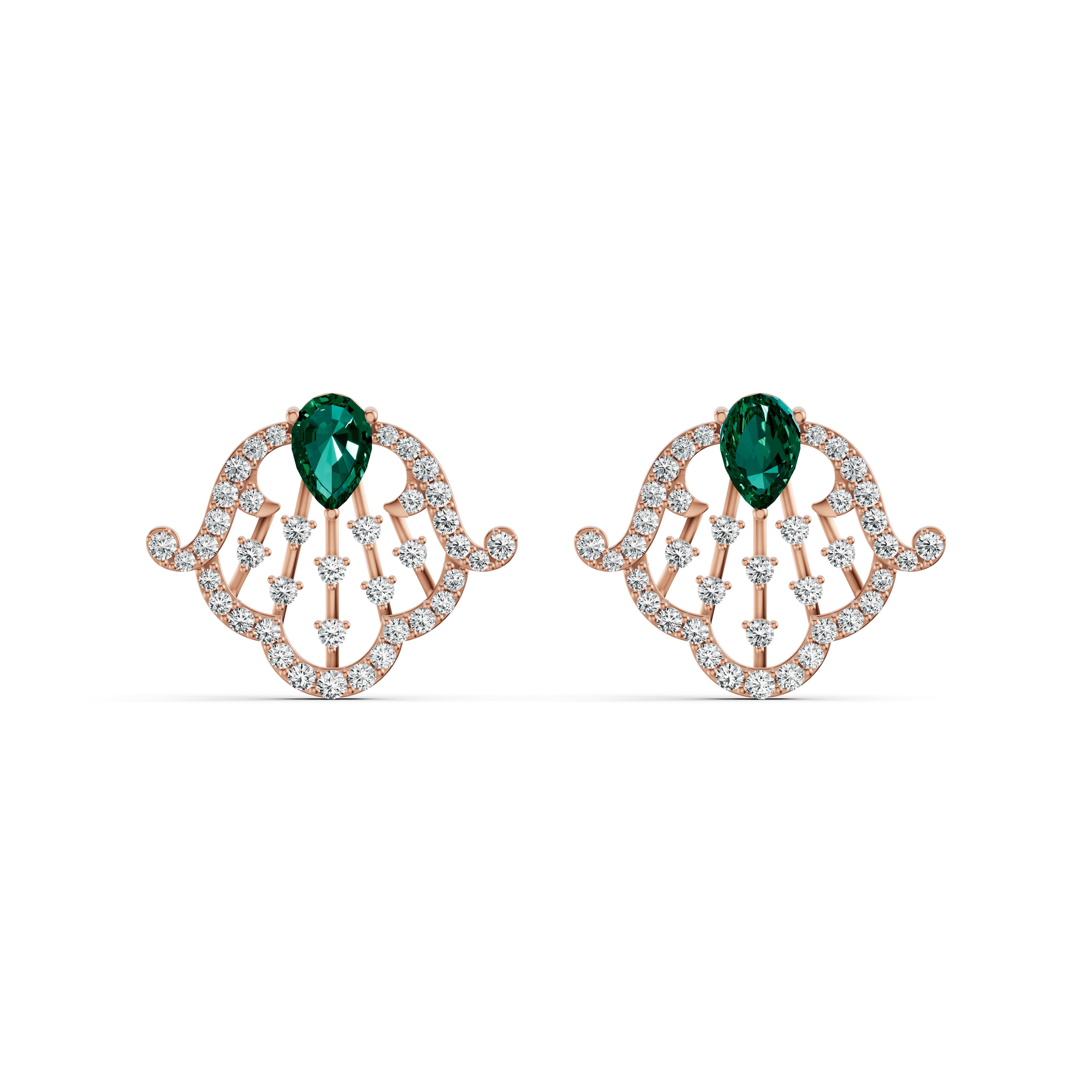 Emerald Filigree Diamond Stud Earrings