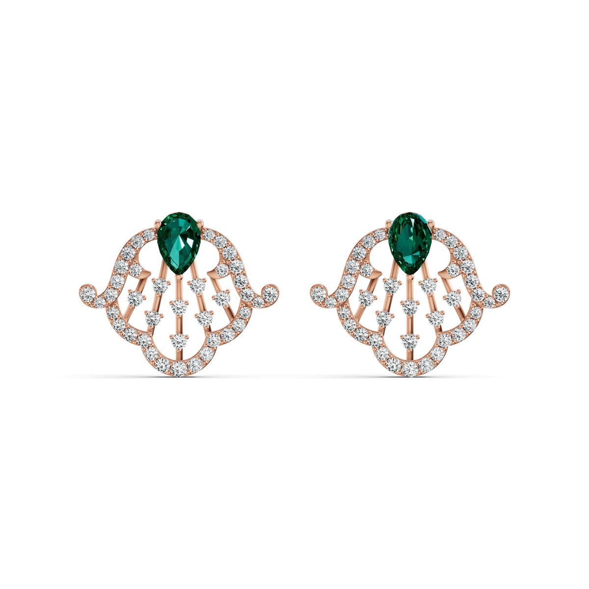 Emerald Filigree Diamond Stud Earrings
