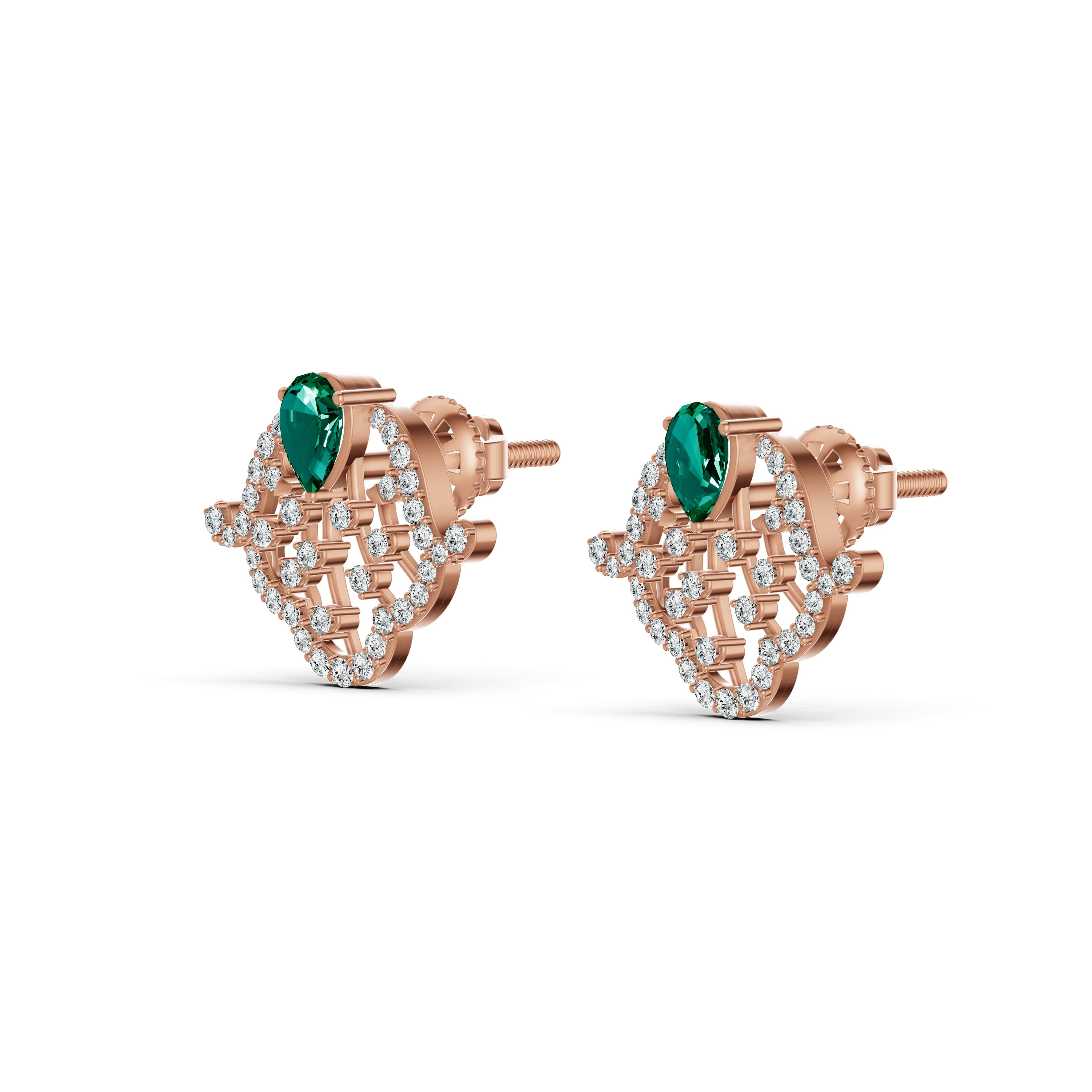 Emerald Filigree Diamond Stud Earrings
