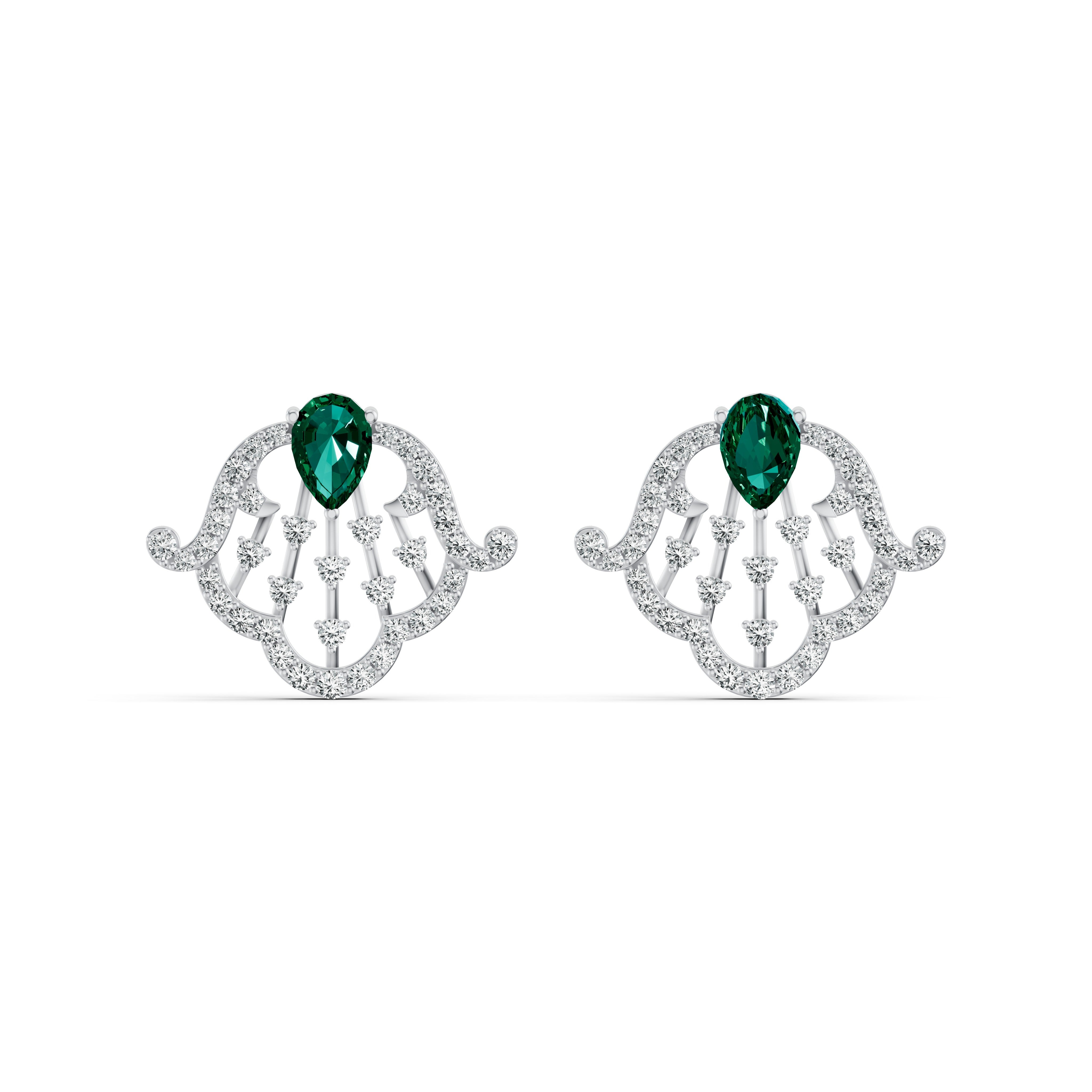 Emerald Filigree Diamond Stud Earrings