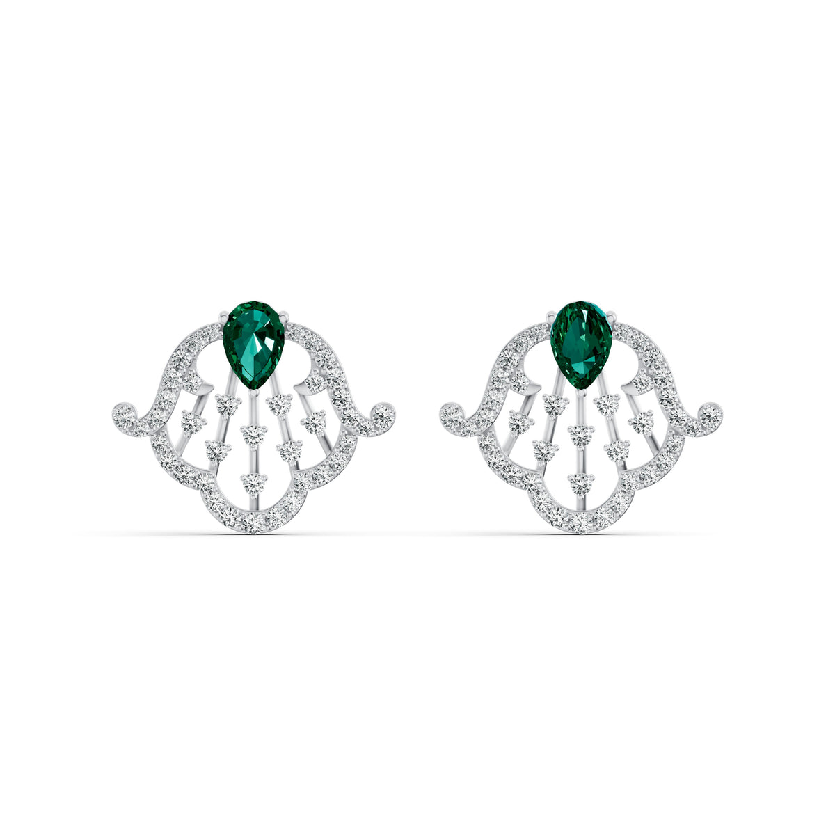 Emerald Filigree Diamond Stud Earrings