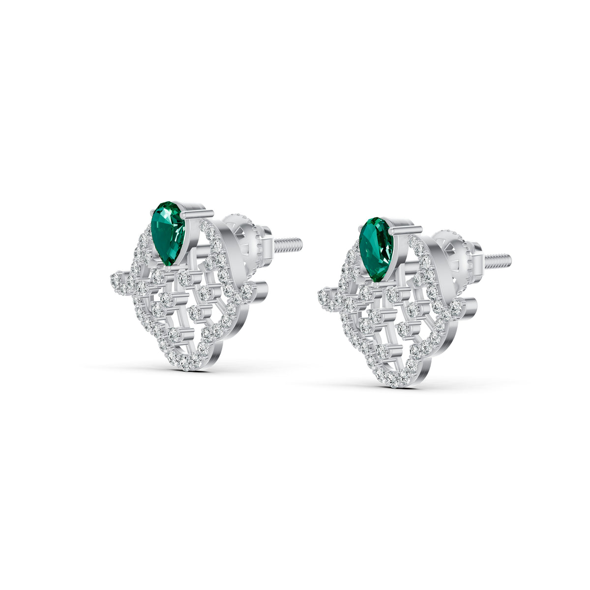Emerald Filigree Diamond Stud Earrings