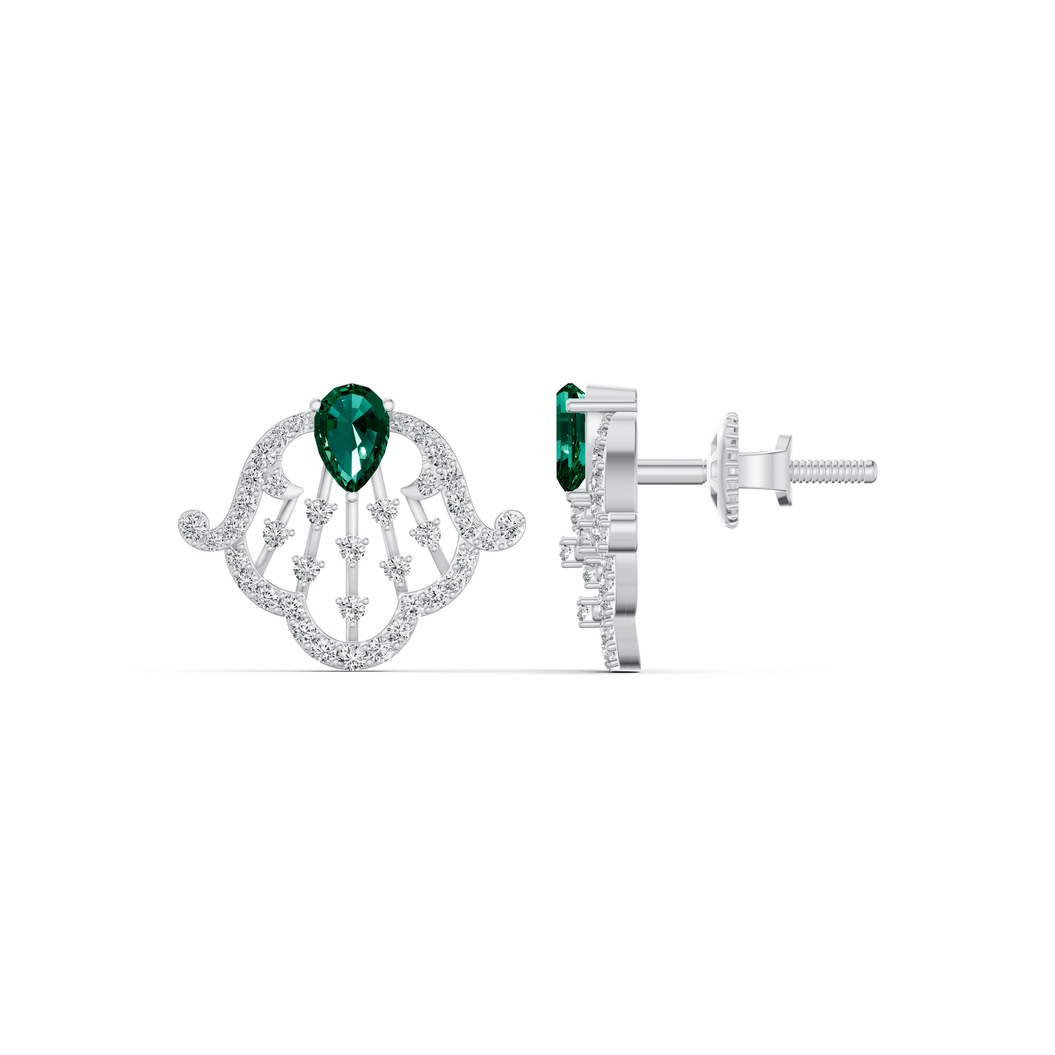 Emerald Filigree Diamond Stud Earrings