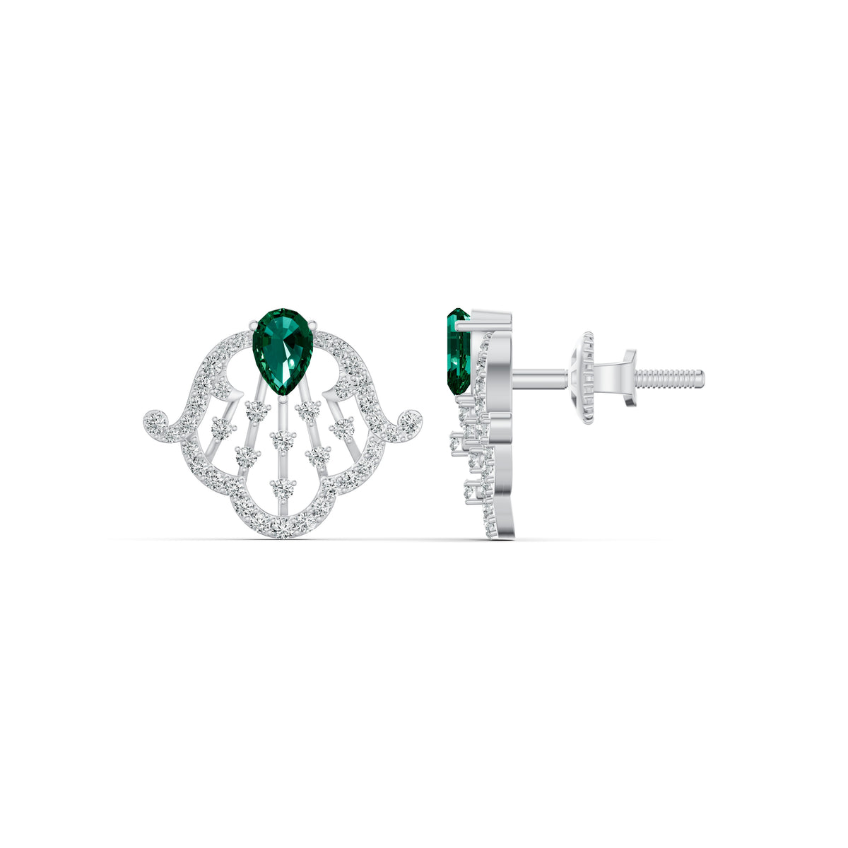 Emerald Filigree Diamond Stud Earrings