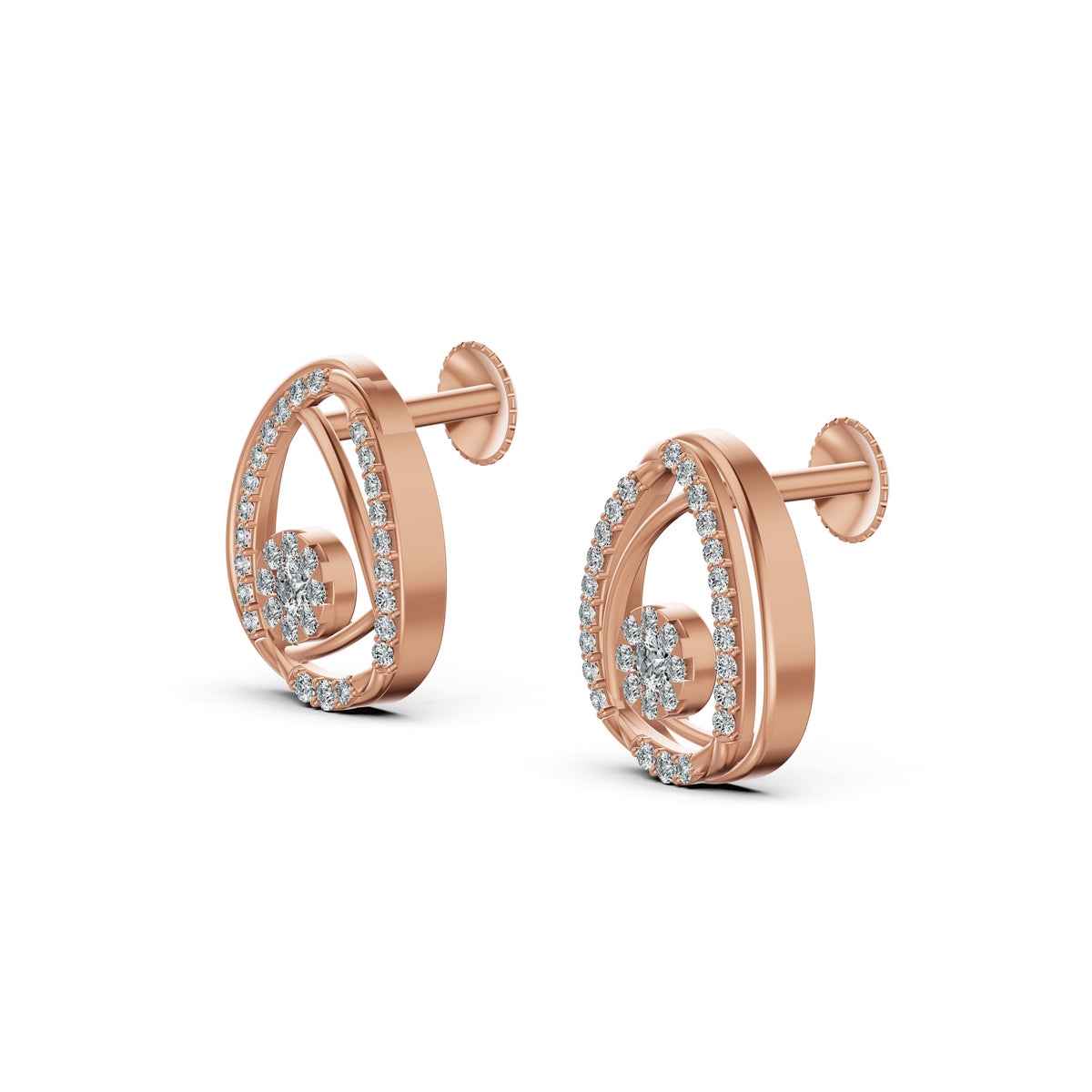 Teardrop Frame Diamond Stud Earrings