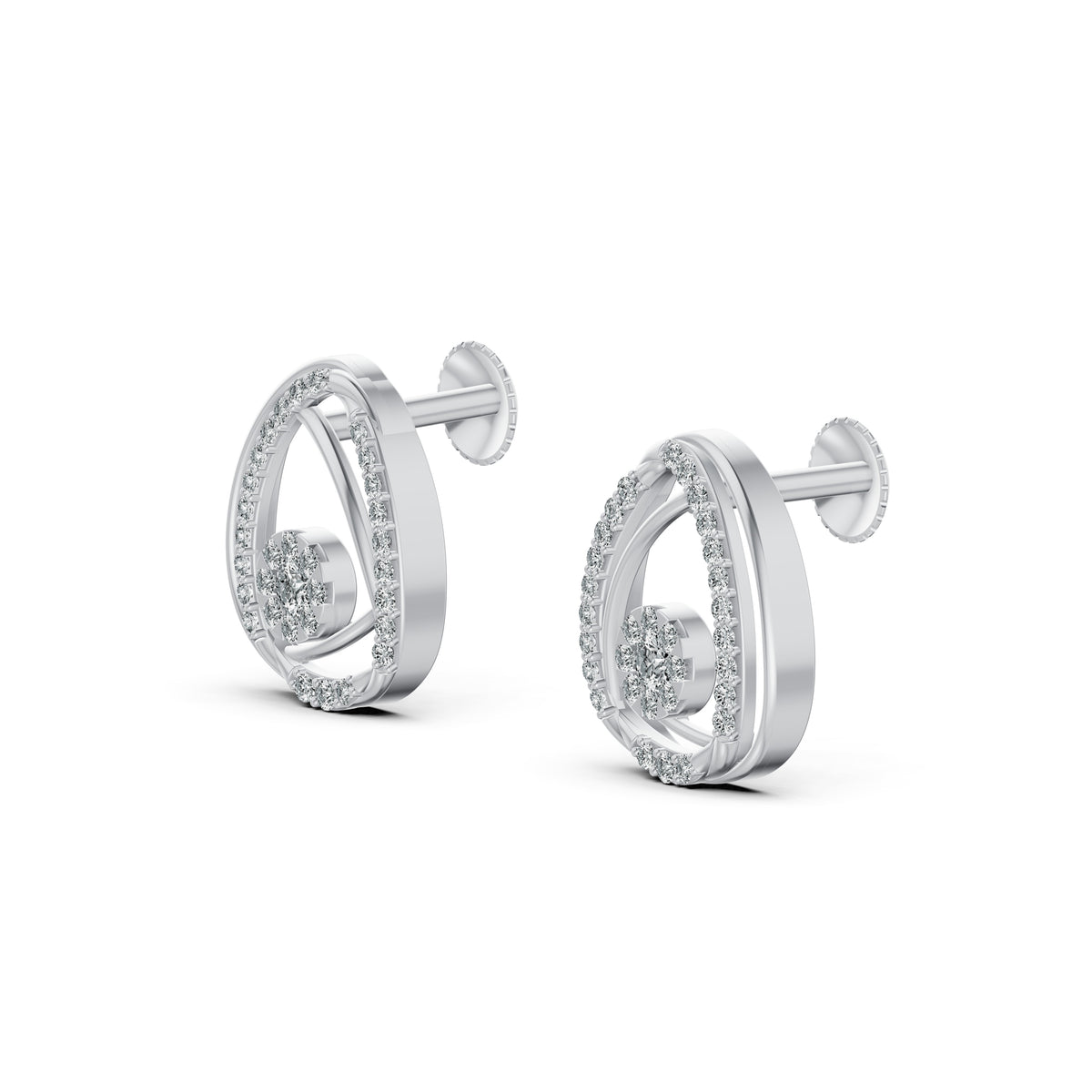 Teardrop Frame Diamond Stud Earrings