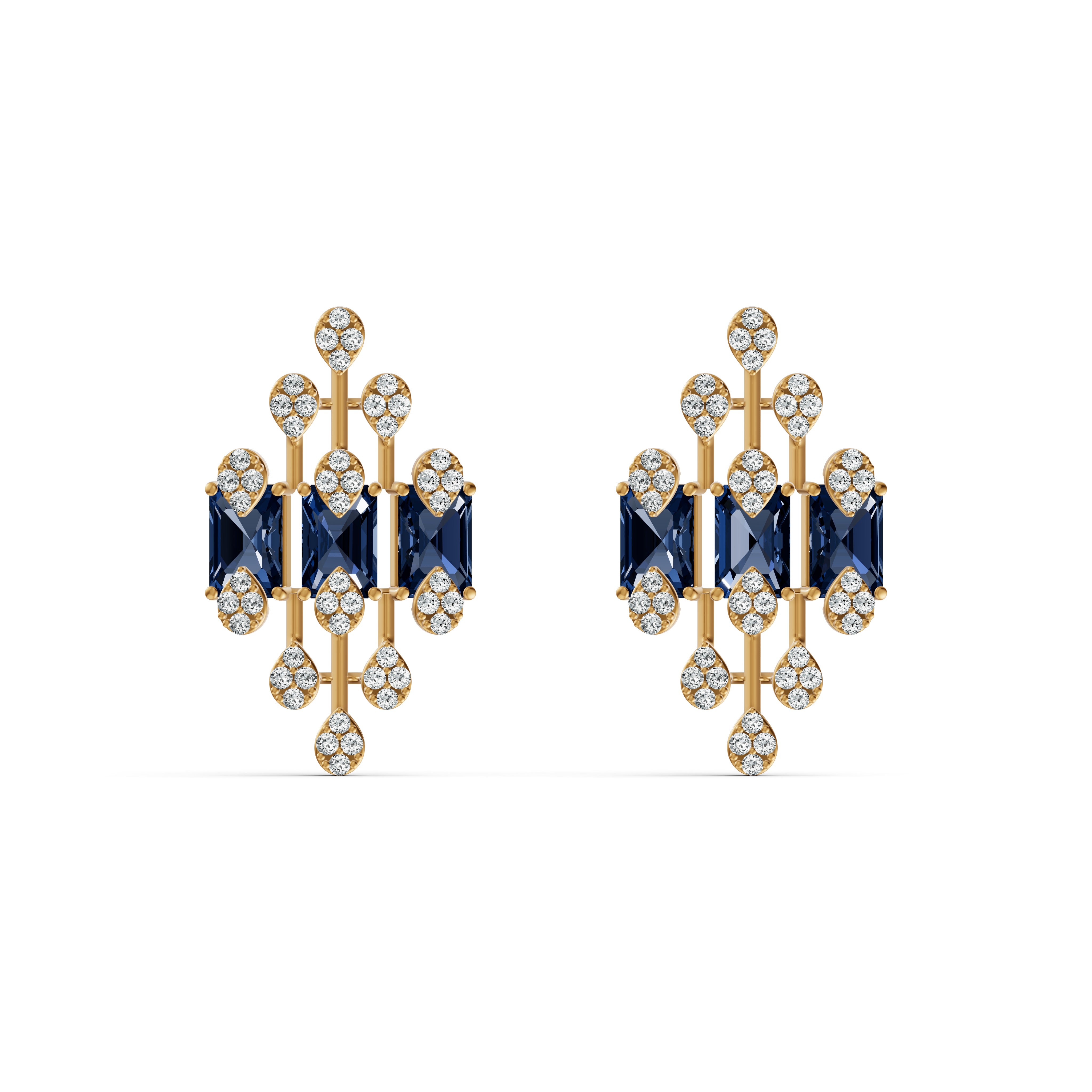 Geometric Blue Royale Diamond Stud Earrings