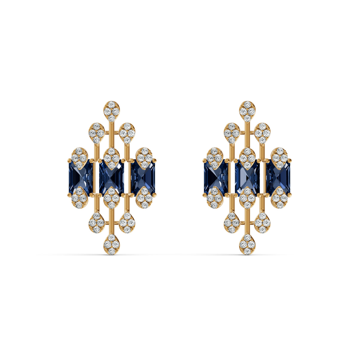 Geometric Blue Royale Diamond Stud Earrings