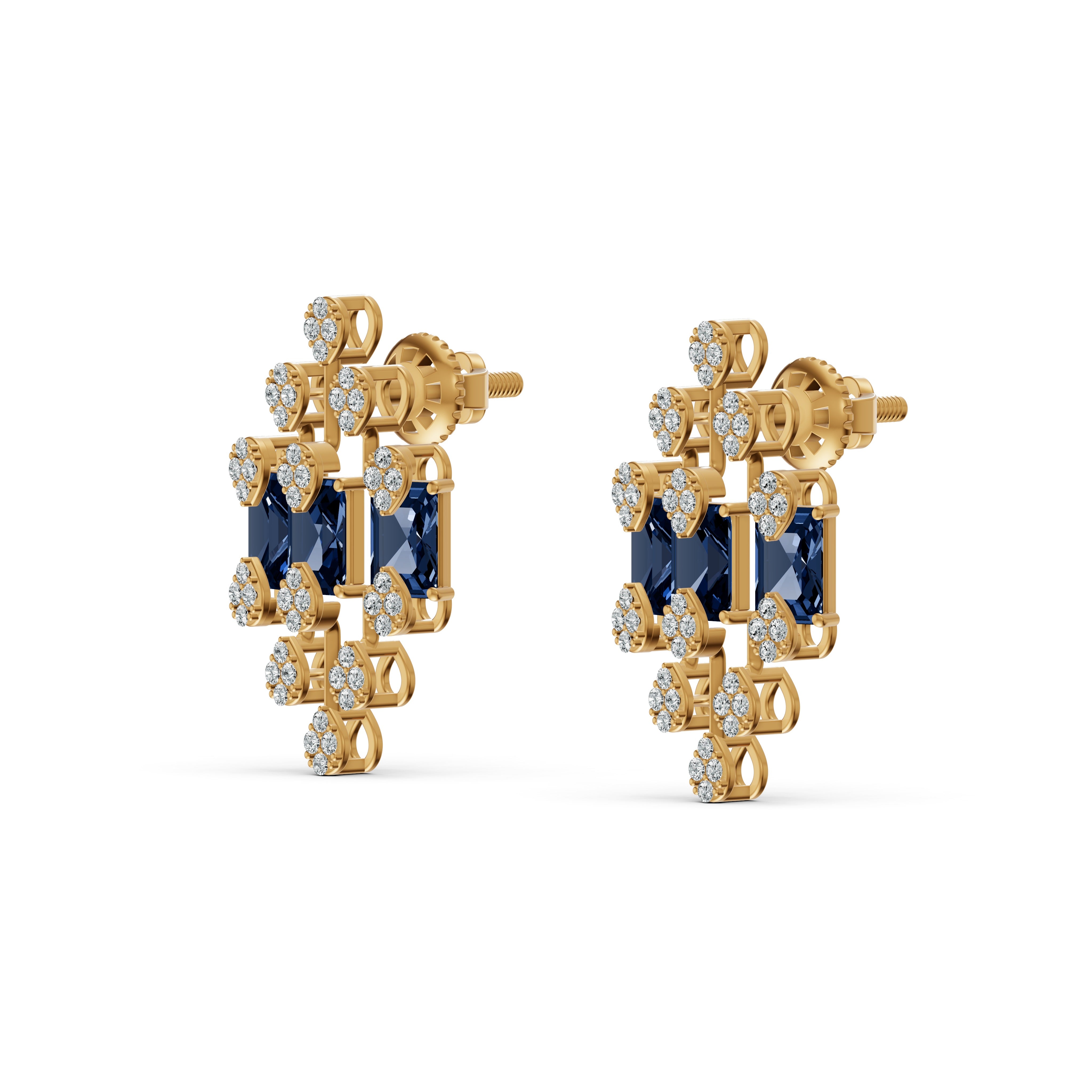 Geometric Blue Royale Diamond Stud Earrings