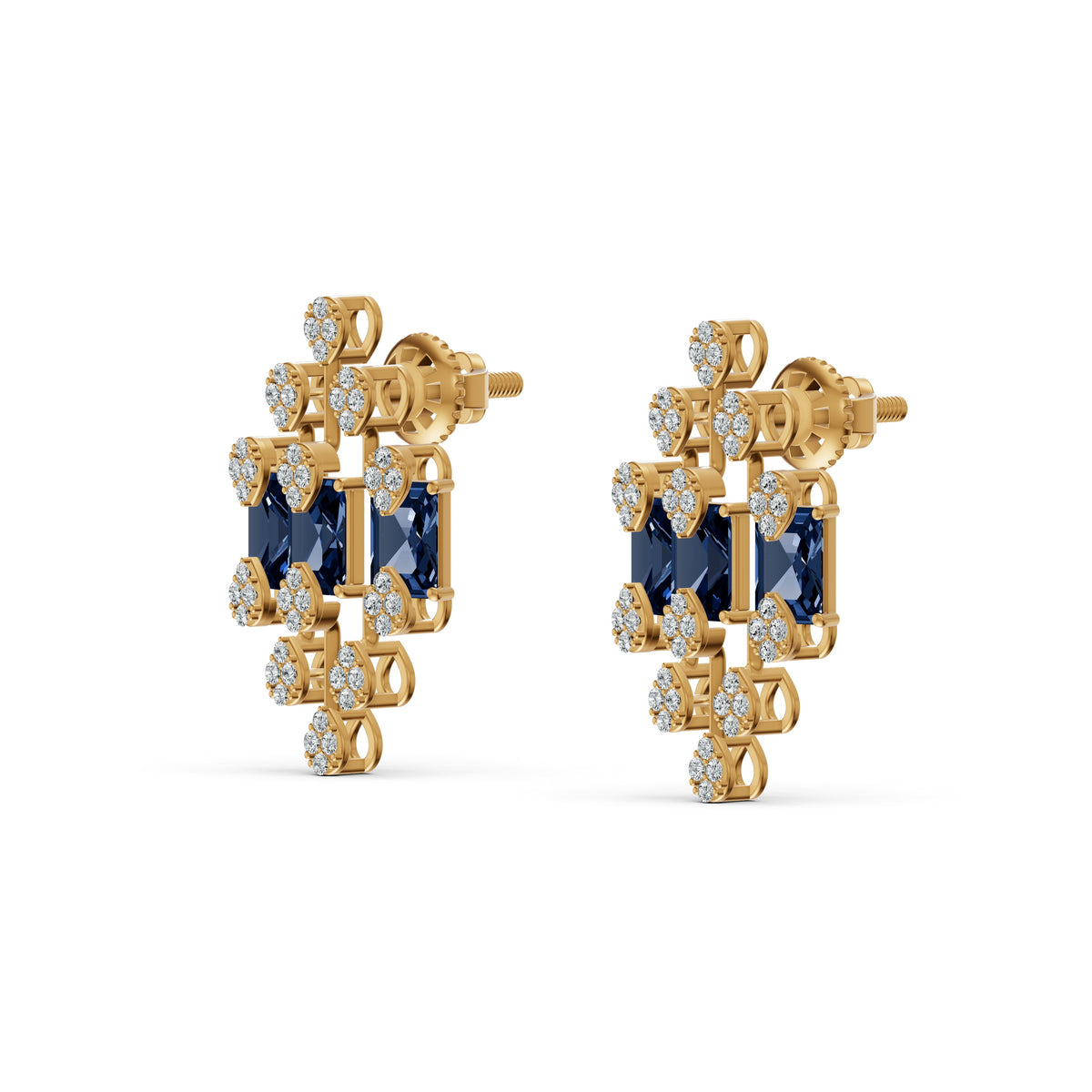 Geometric Blue Royale Diamond Stud Earrings