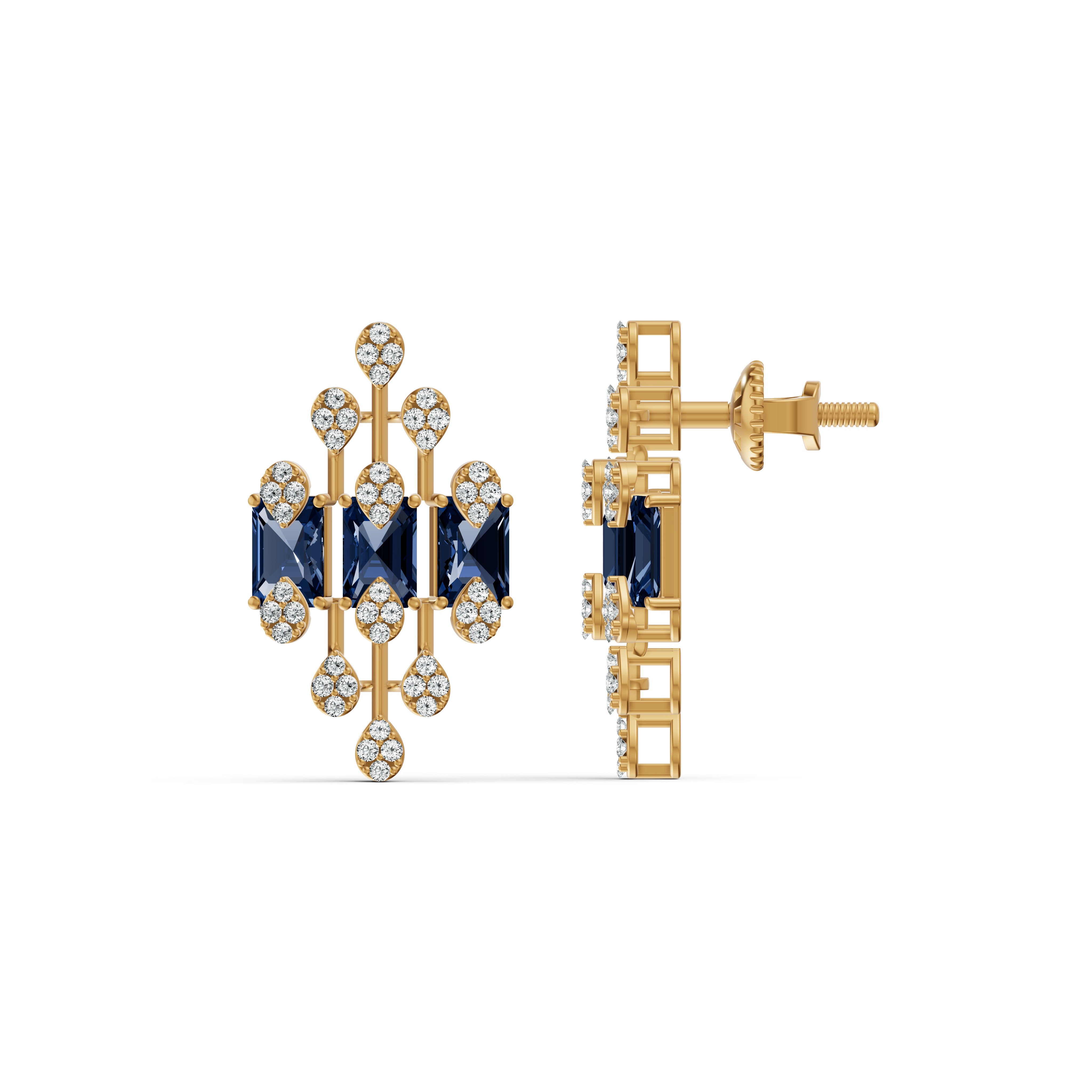 Geometric Blue Royale Diamond Stud Earrings