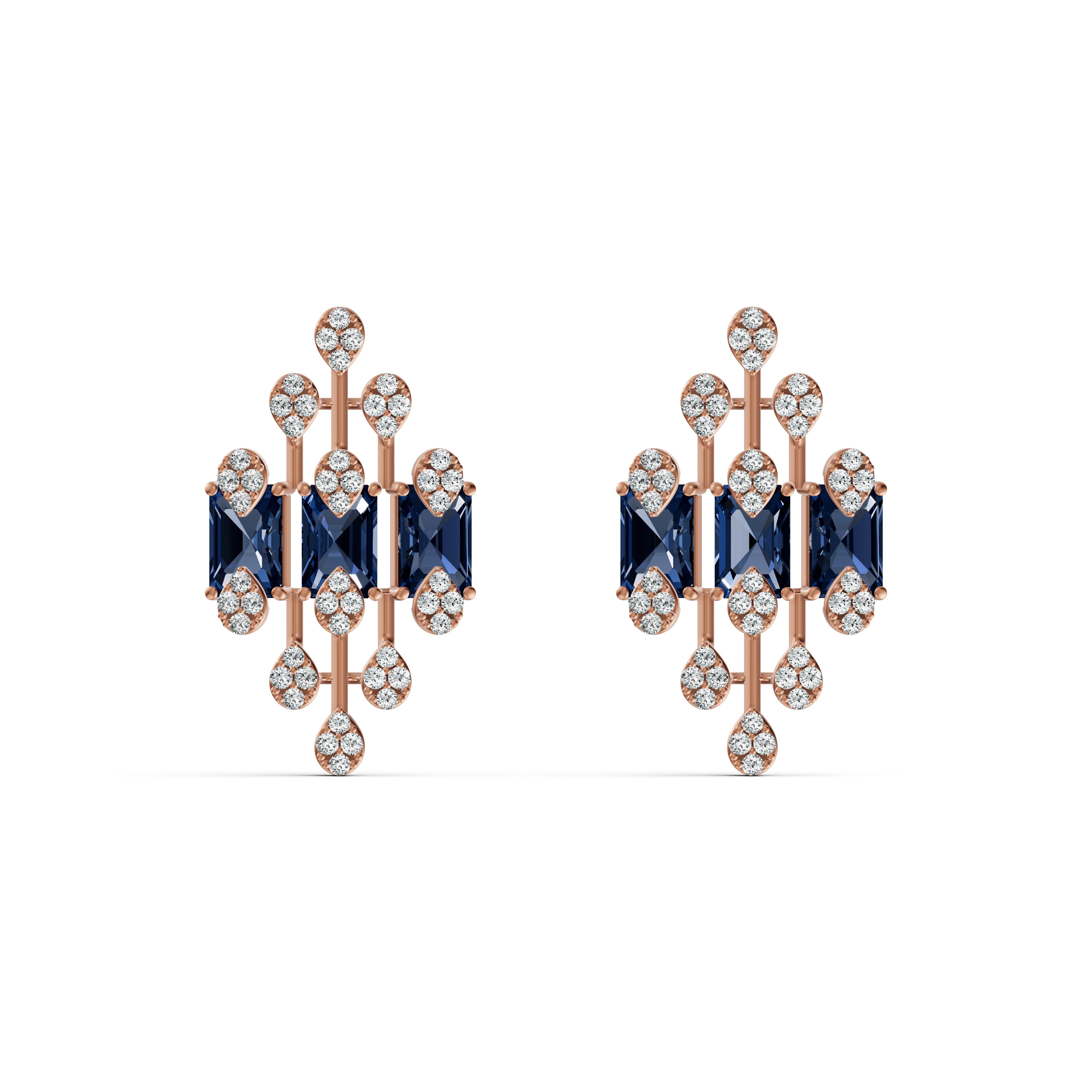 Geometric Blue Royale Diamond Stud Earrings