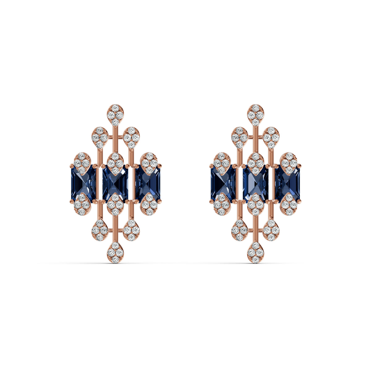 Geometric Blue Royale Diamond Stud Earrings