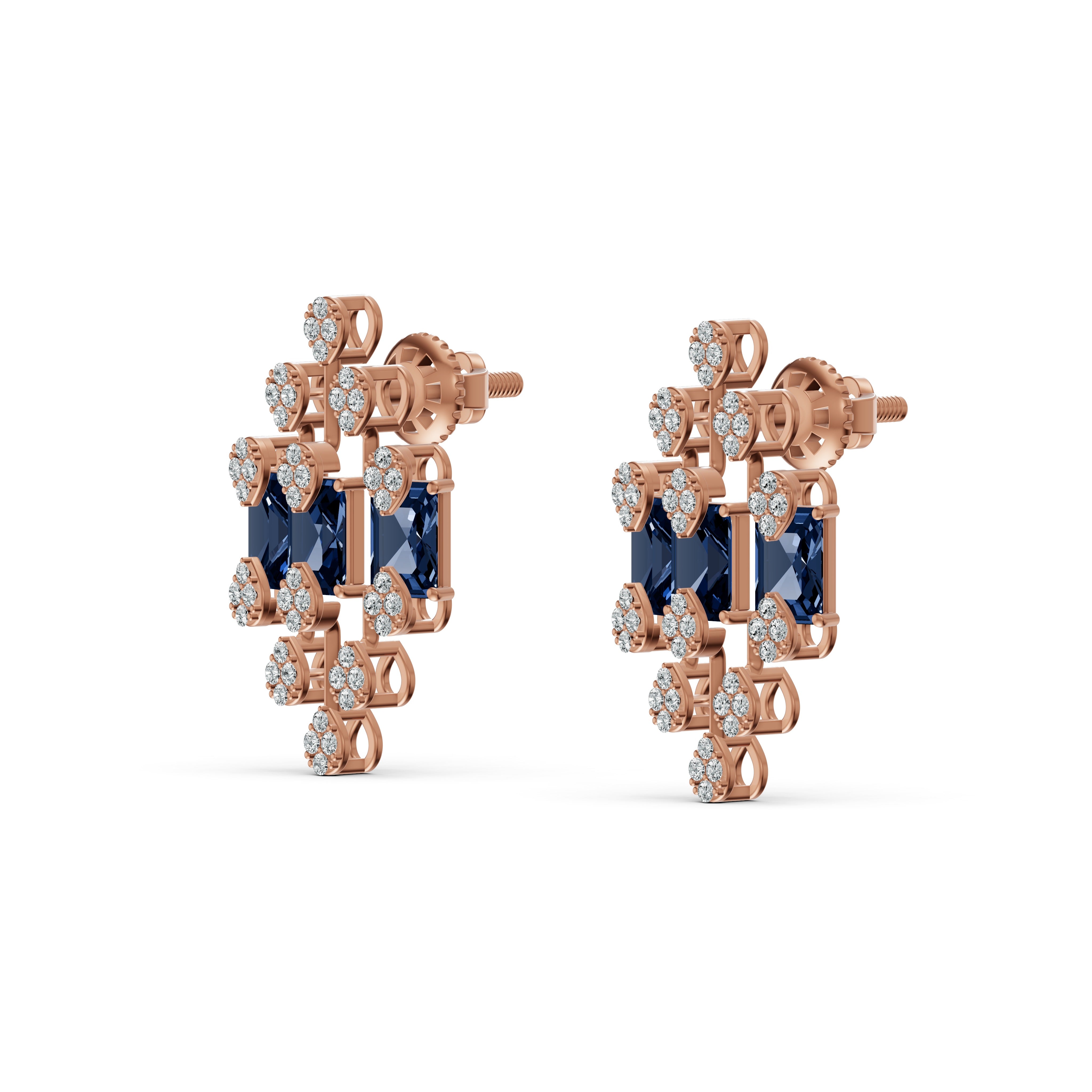 Geometric Blue Royale Diamond Stud Earrings