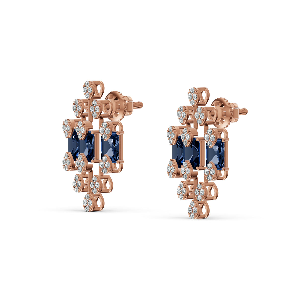 Geometric Blue Royale Diamond Stud Earrings