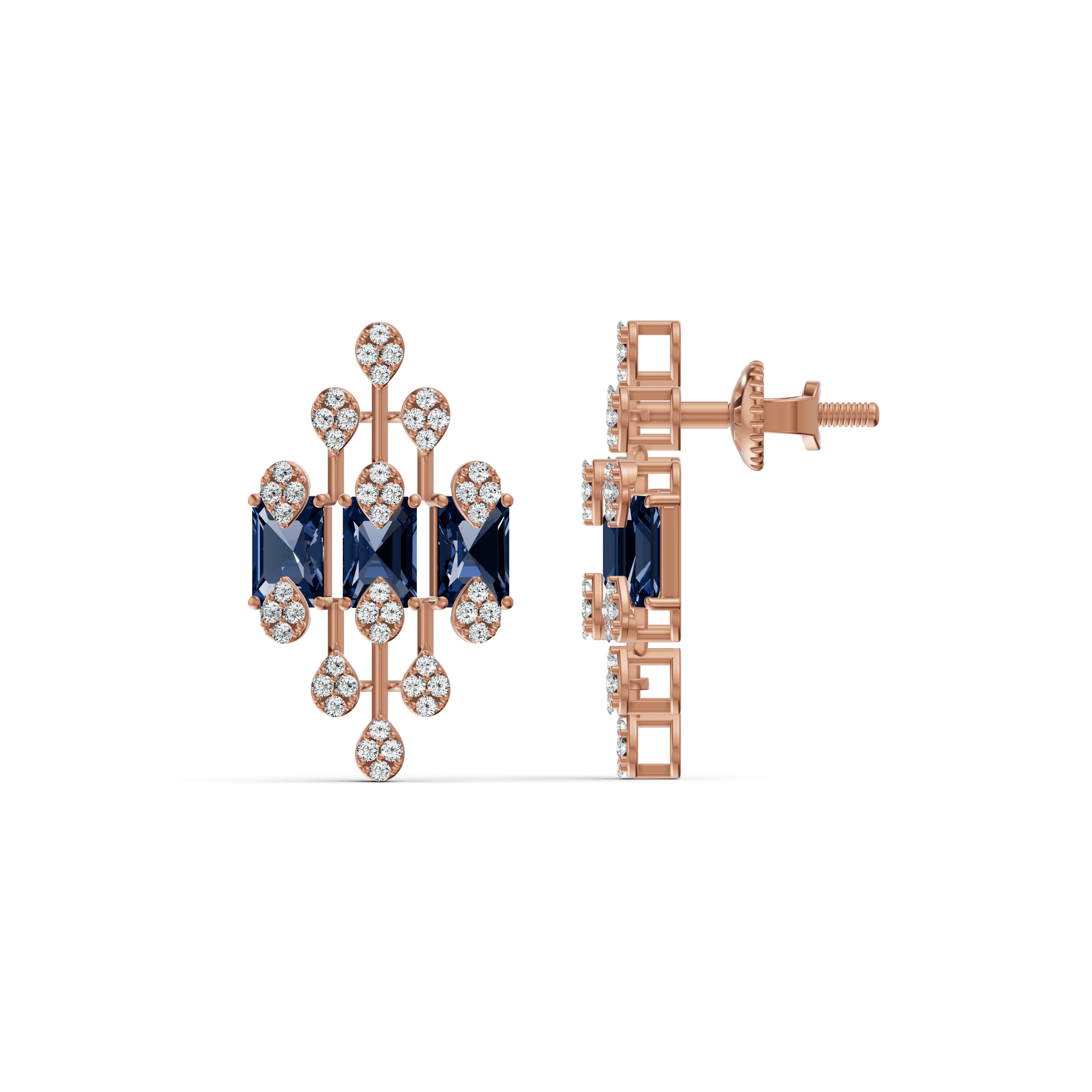 Geometric Blue Royale Diamond Stud Earrings