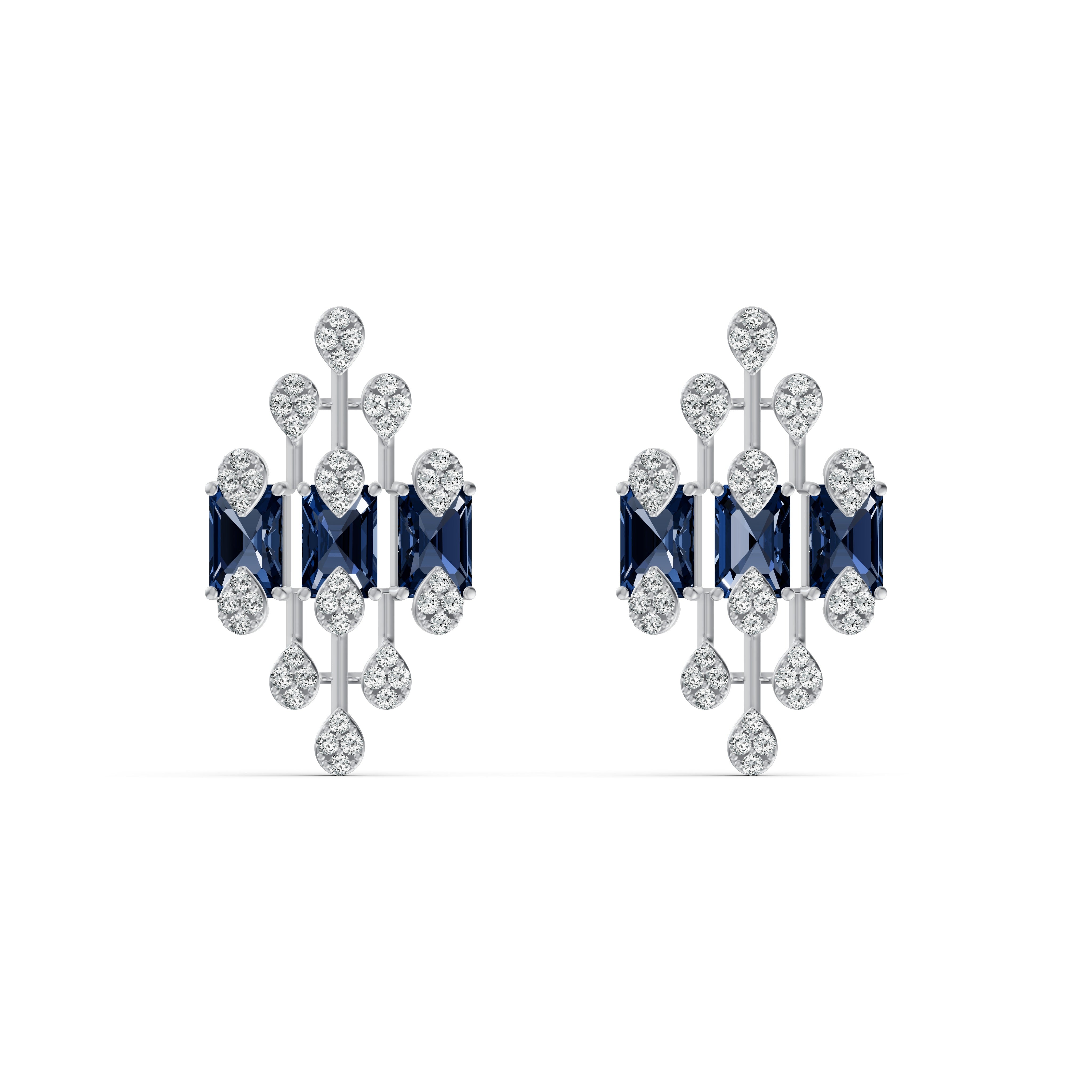 Geometric Blue Royale Diamond Stud Earrings