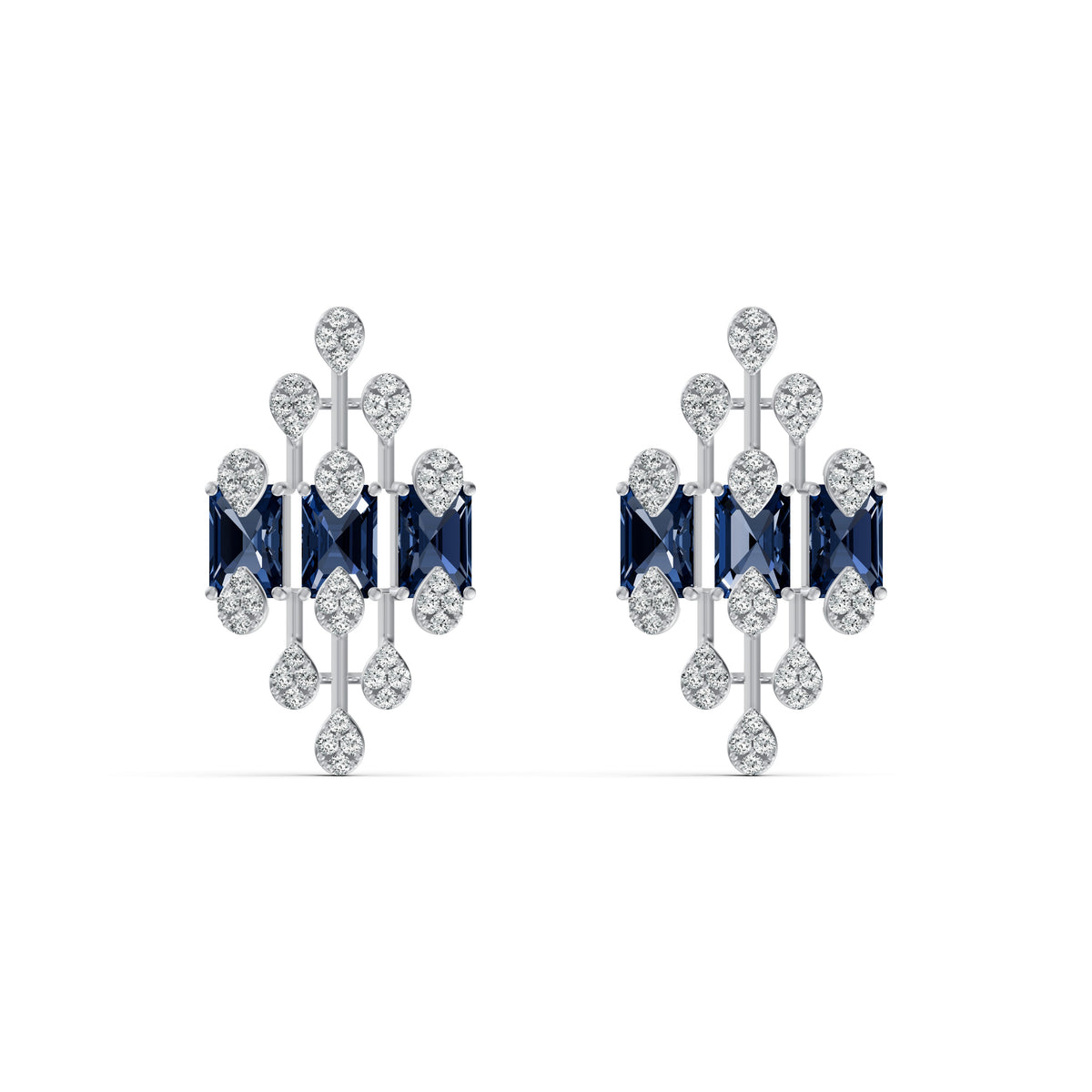 Geometric Blue Royale Diamond Stud Earrings