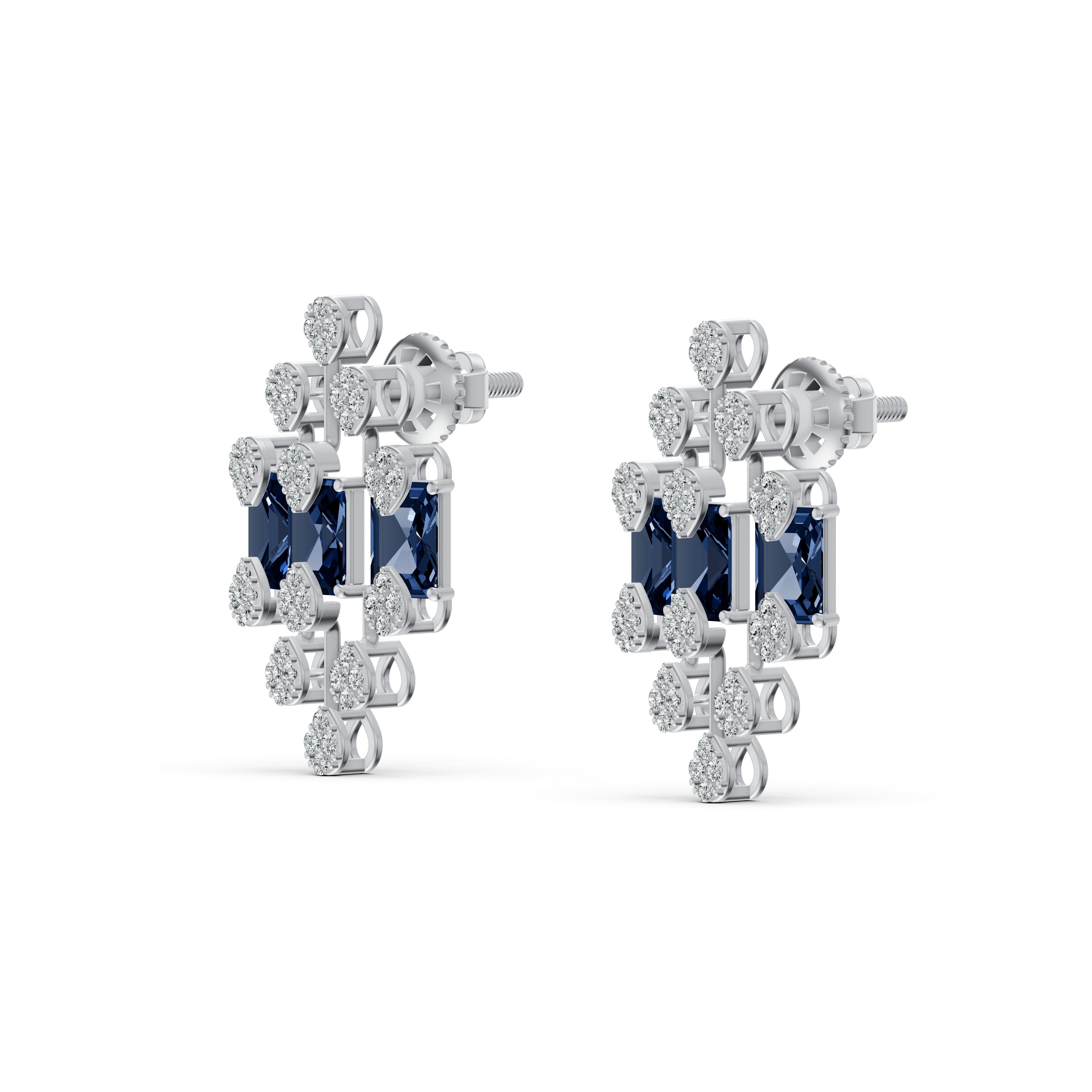 Geometric Blue Royale Diamond Stud Earrings