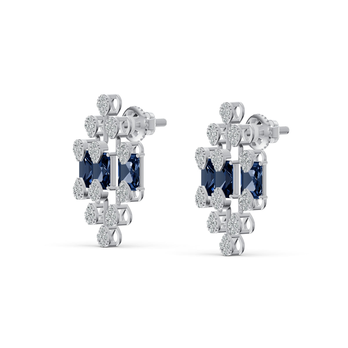 Geometric Blue Royale Diamond Stud Earrings