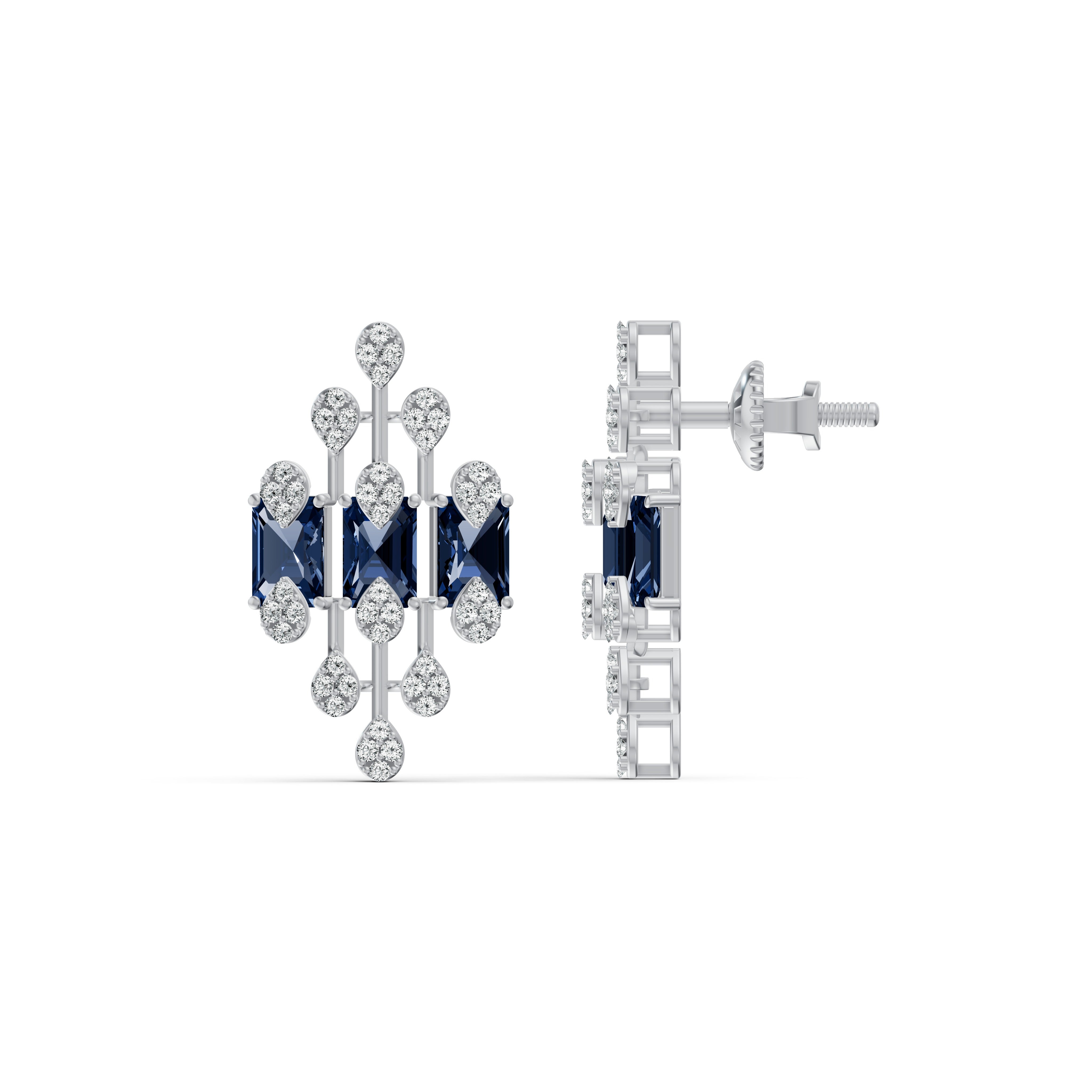 Geometric Blue Royale Diamond Stud Earrings