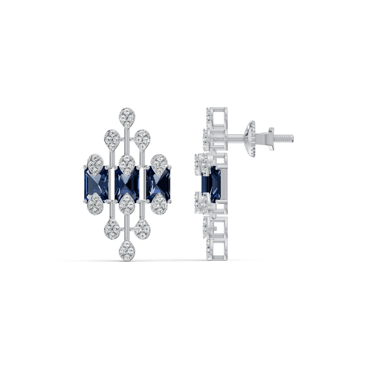 Geometric Blue Royale Diamond Stud Earrings
