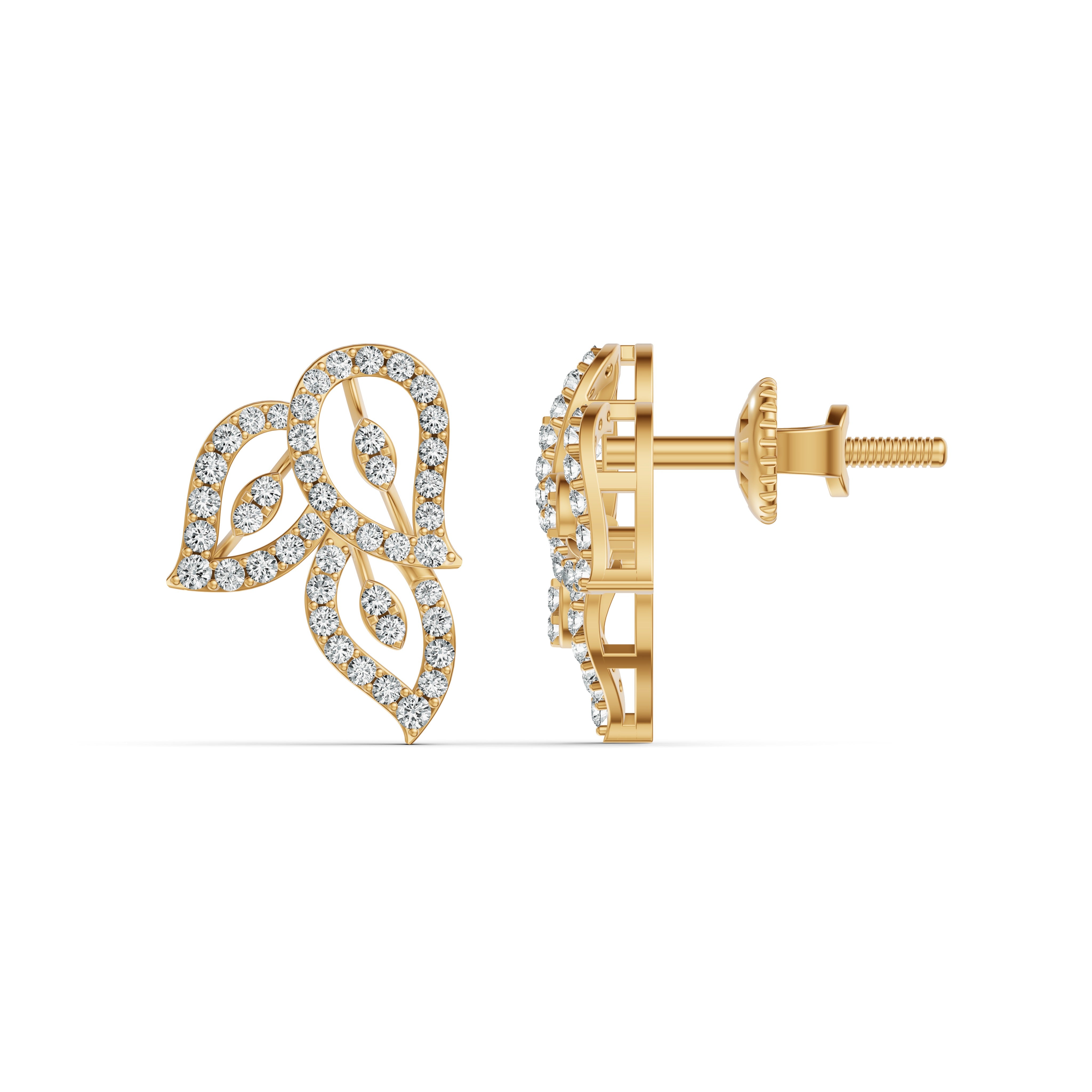 Leaf Weave Diamond Stud Earrings