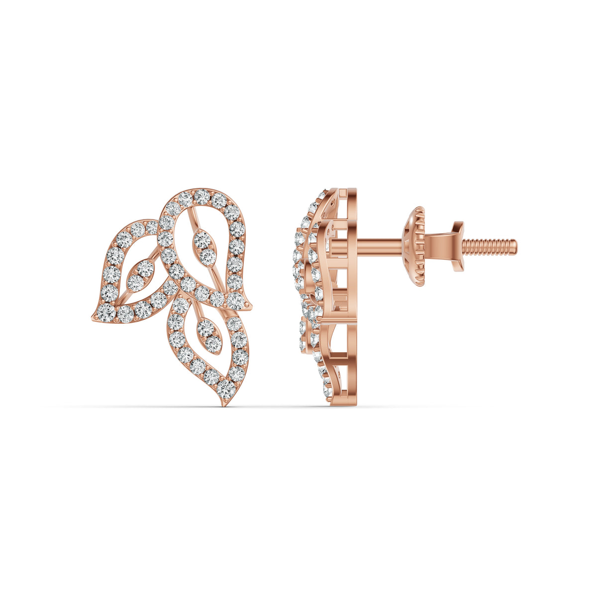 Leaf Weave Diamond Stud Earrings
