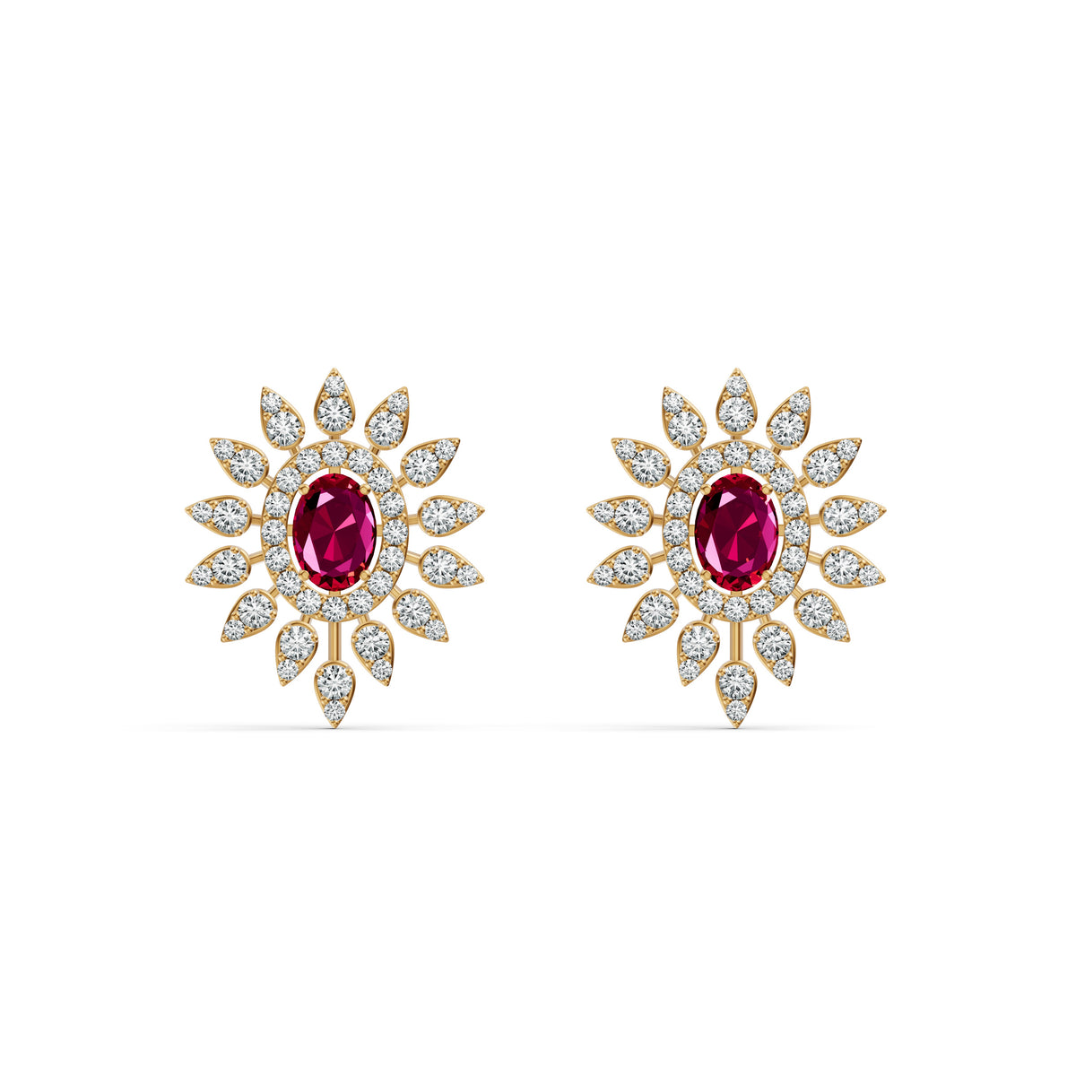 Regal Ruby Floral Diamond Studs