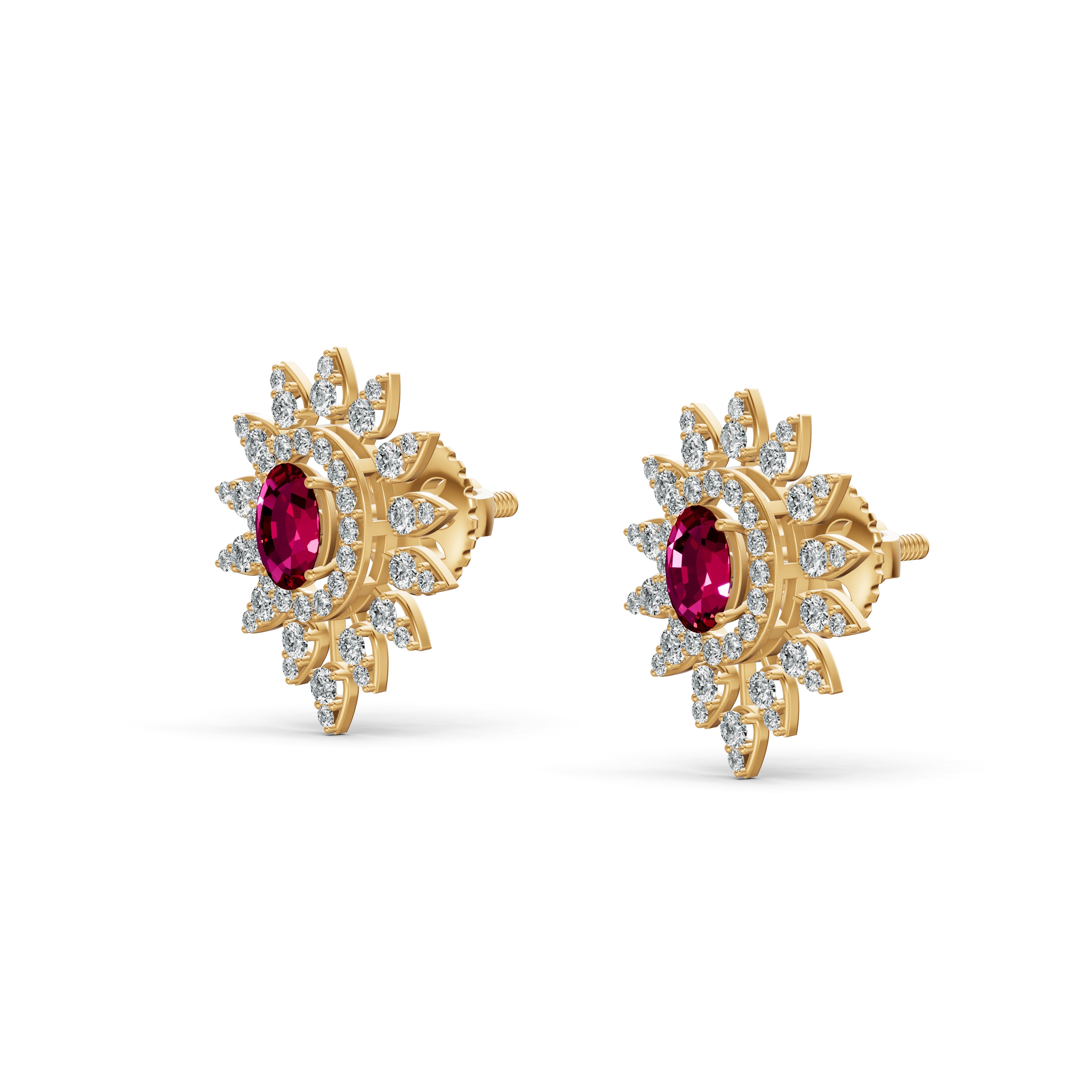 Regal Ruby Floral Diamond Studs