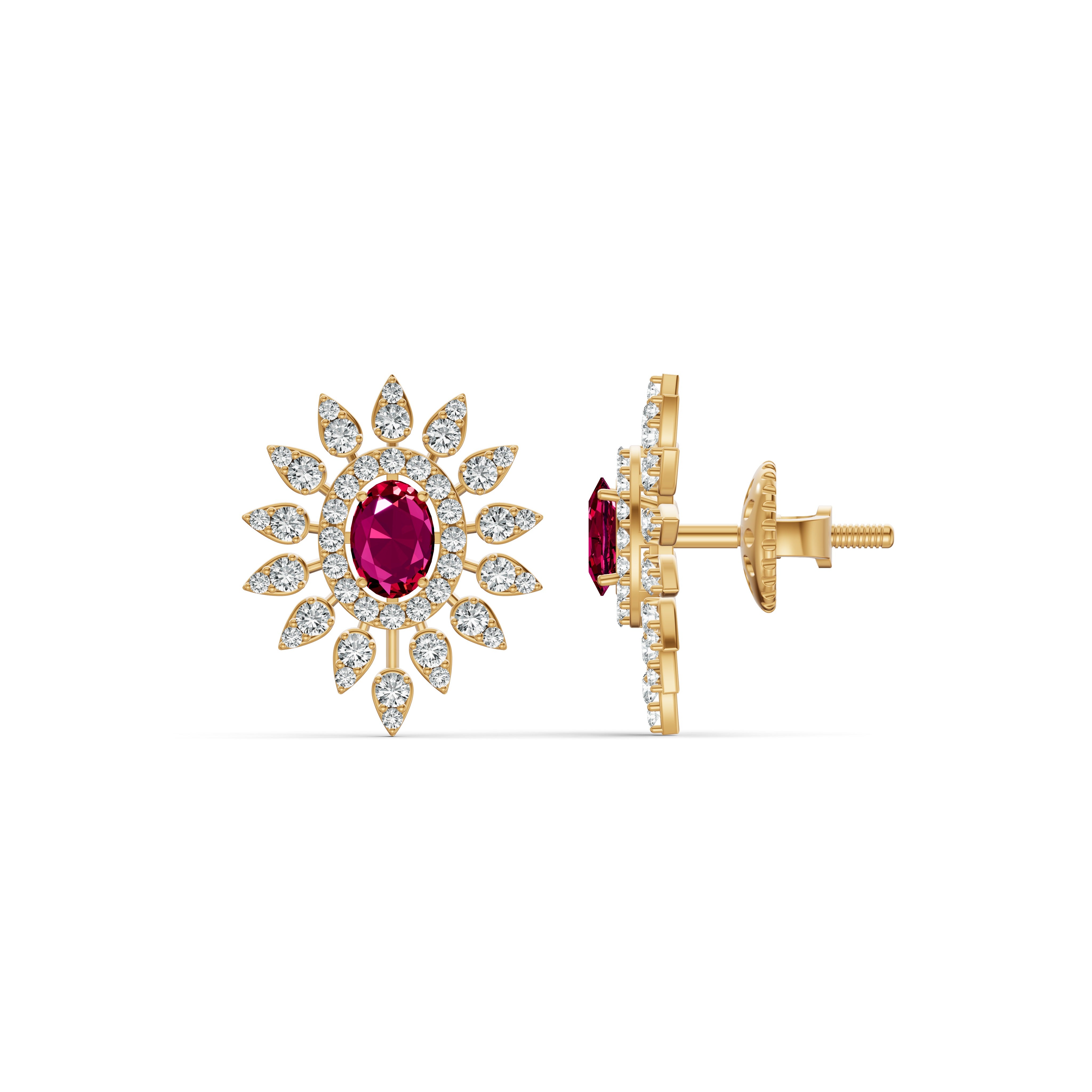 Regal Ruby Floral Diamond Studs