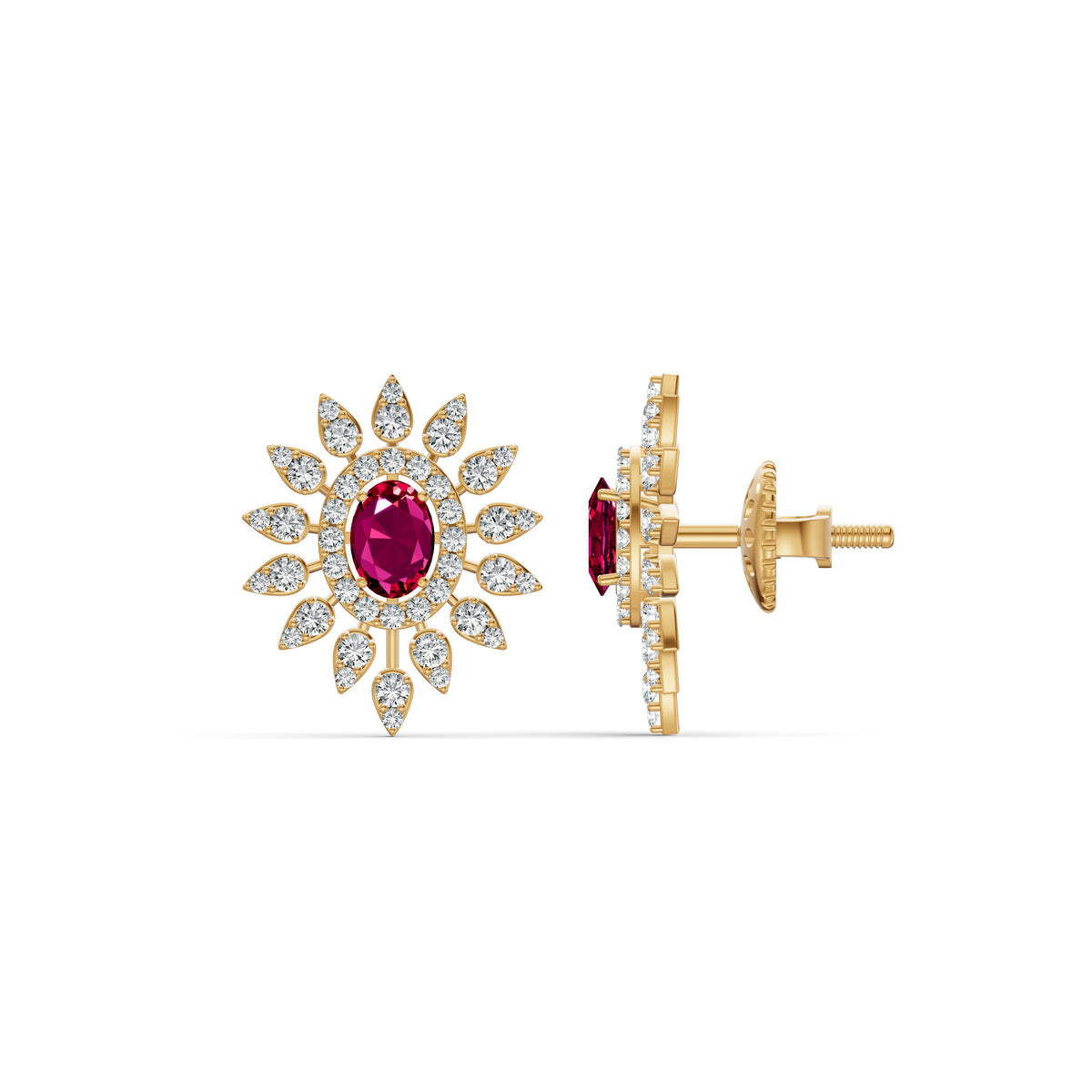 Regal Ruby Floral Diamond Studs