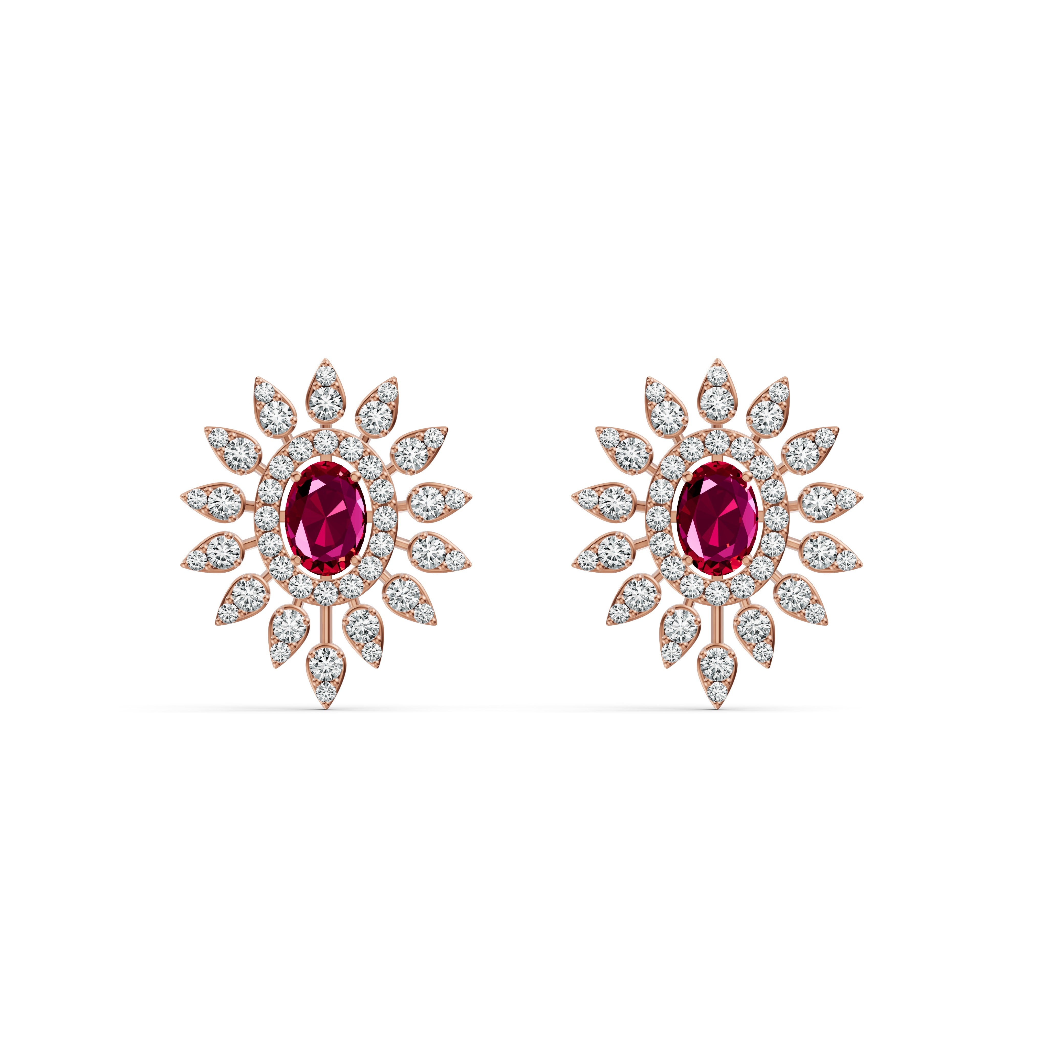 Regal Ruby Floral Diamond Studs