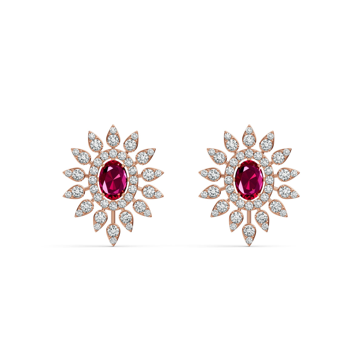 Regal Ruby Floral Diamond Studs