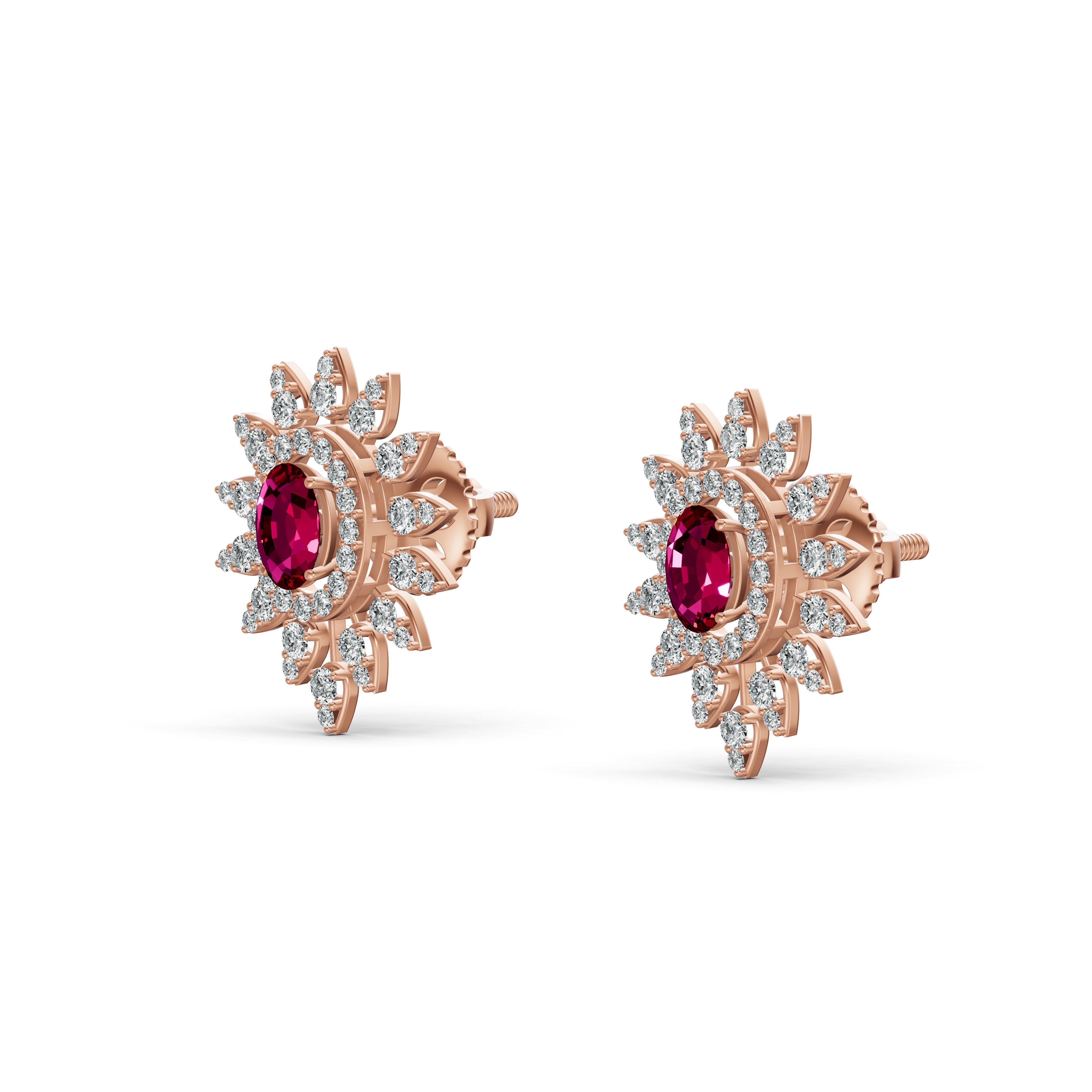 Regal Ruby Floral Diamond Studs