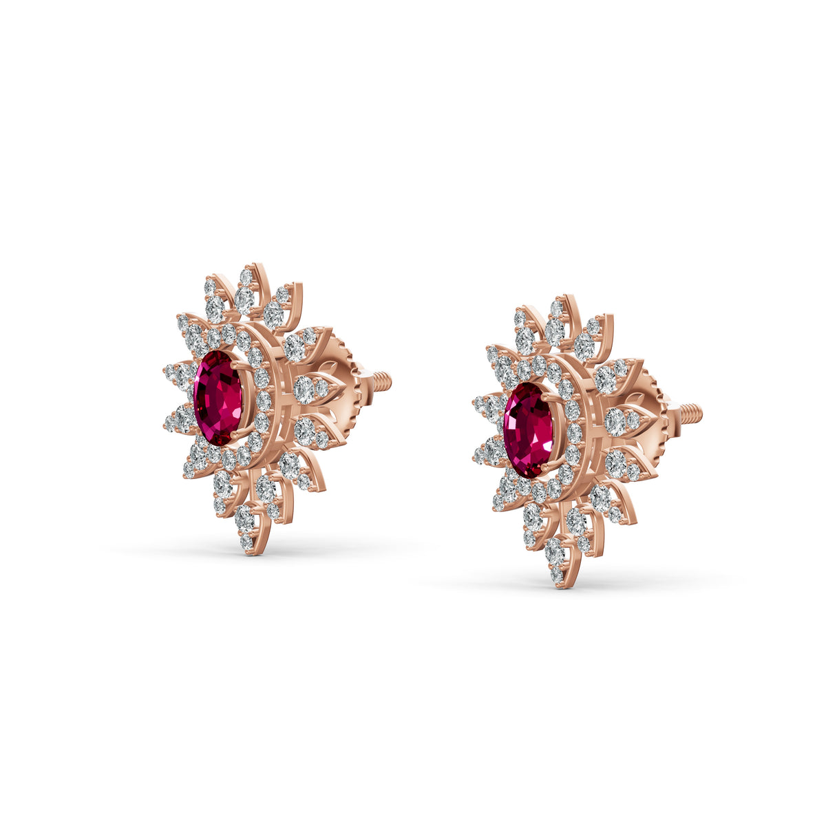 Regal Ruby Floral Diamond Studs