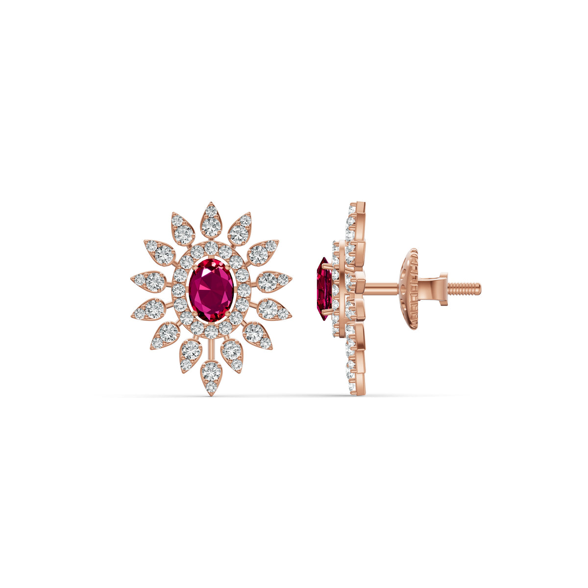 Regal Ruby Floral Diamond Studs