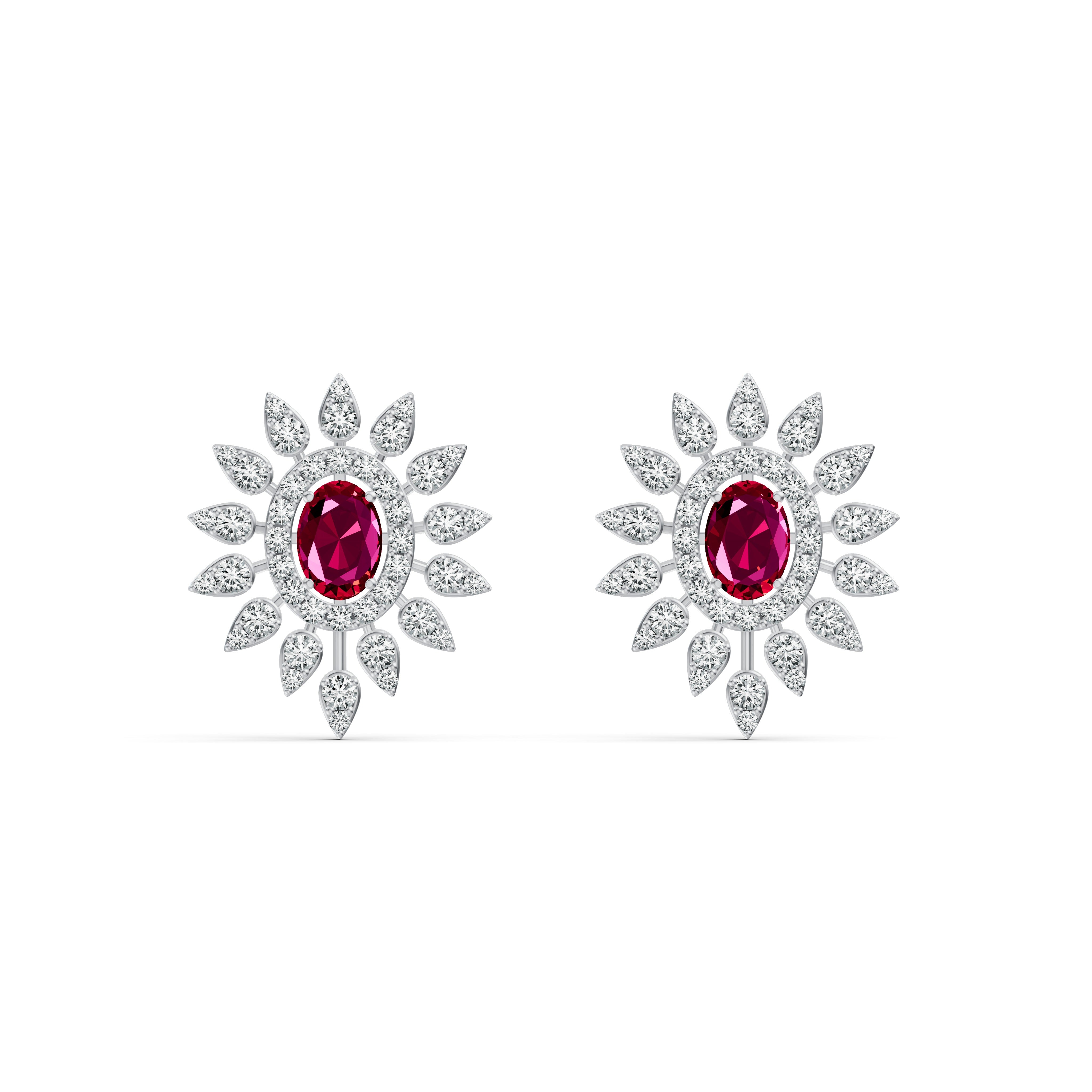 Regal Ruby Floral Diamond Studs