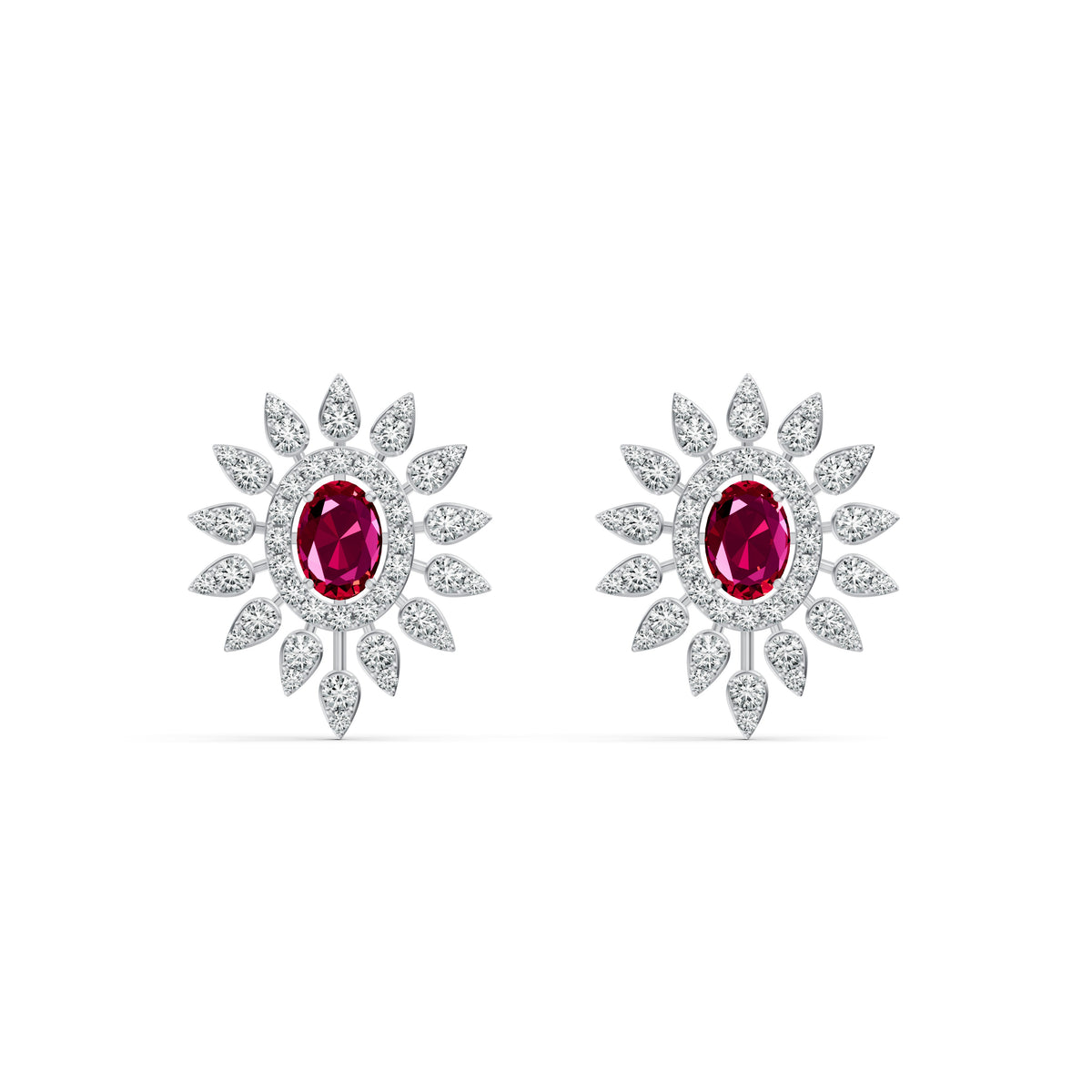 Regal Ruby Floral Diamond Studs