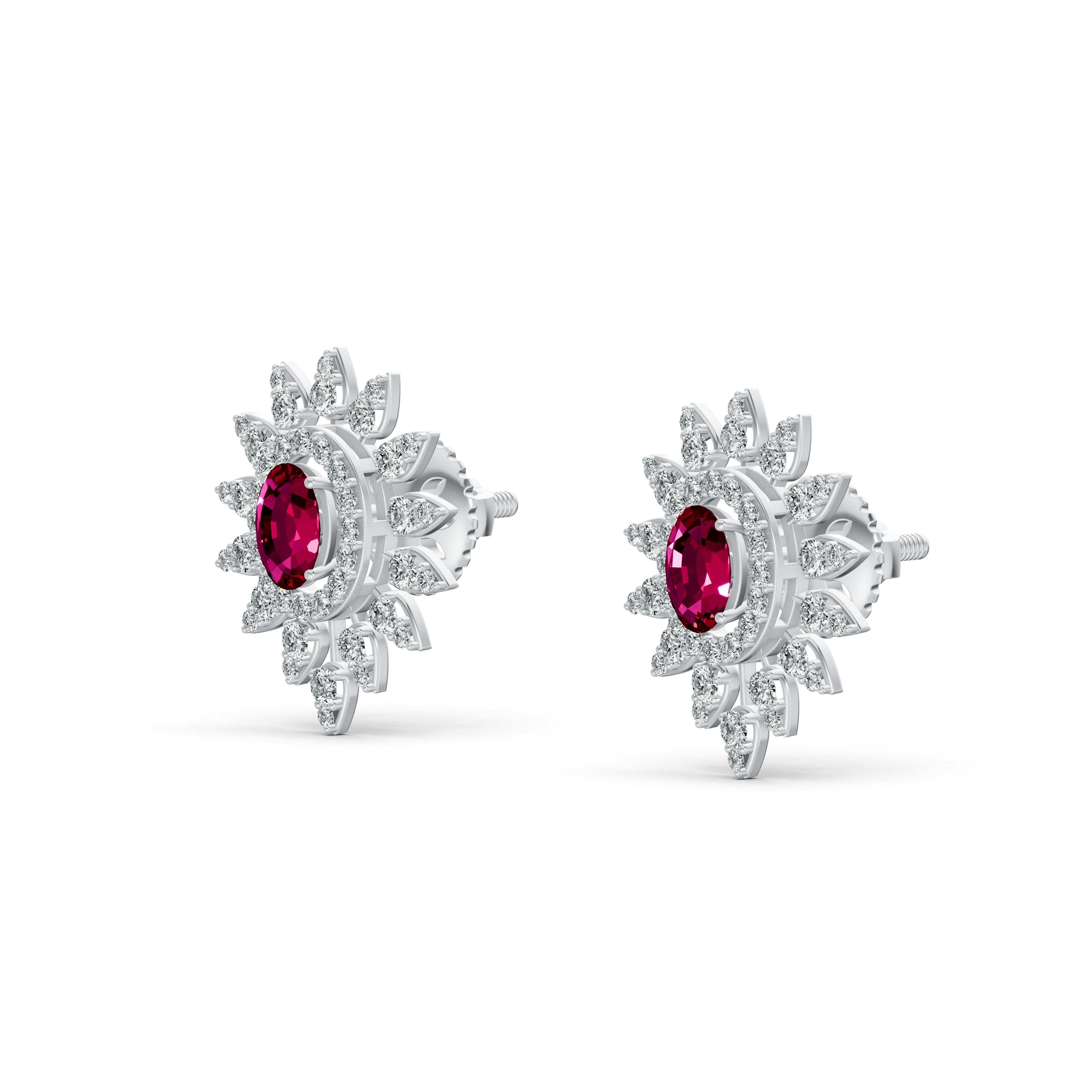 Regal Ruby Floral Diamond Studs