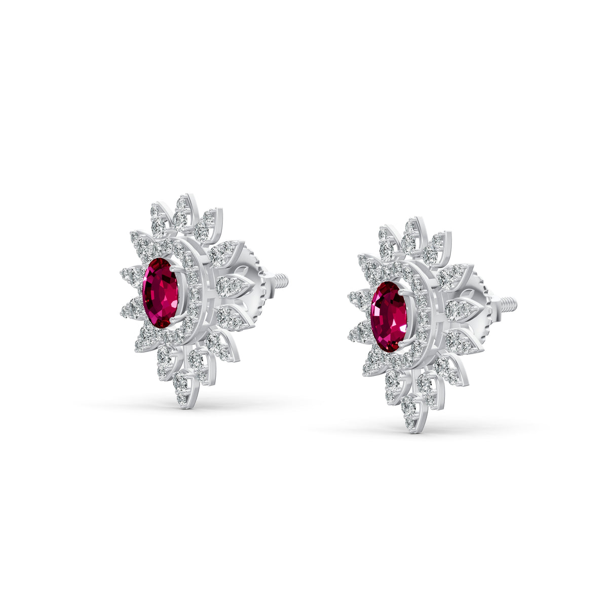 Regal Ruby Floral Diamond Studs