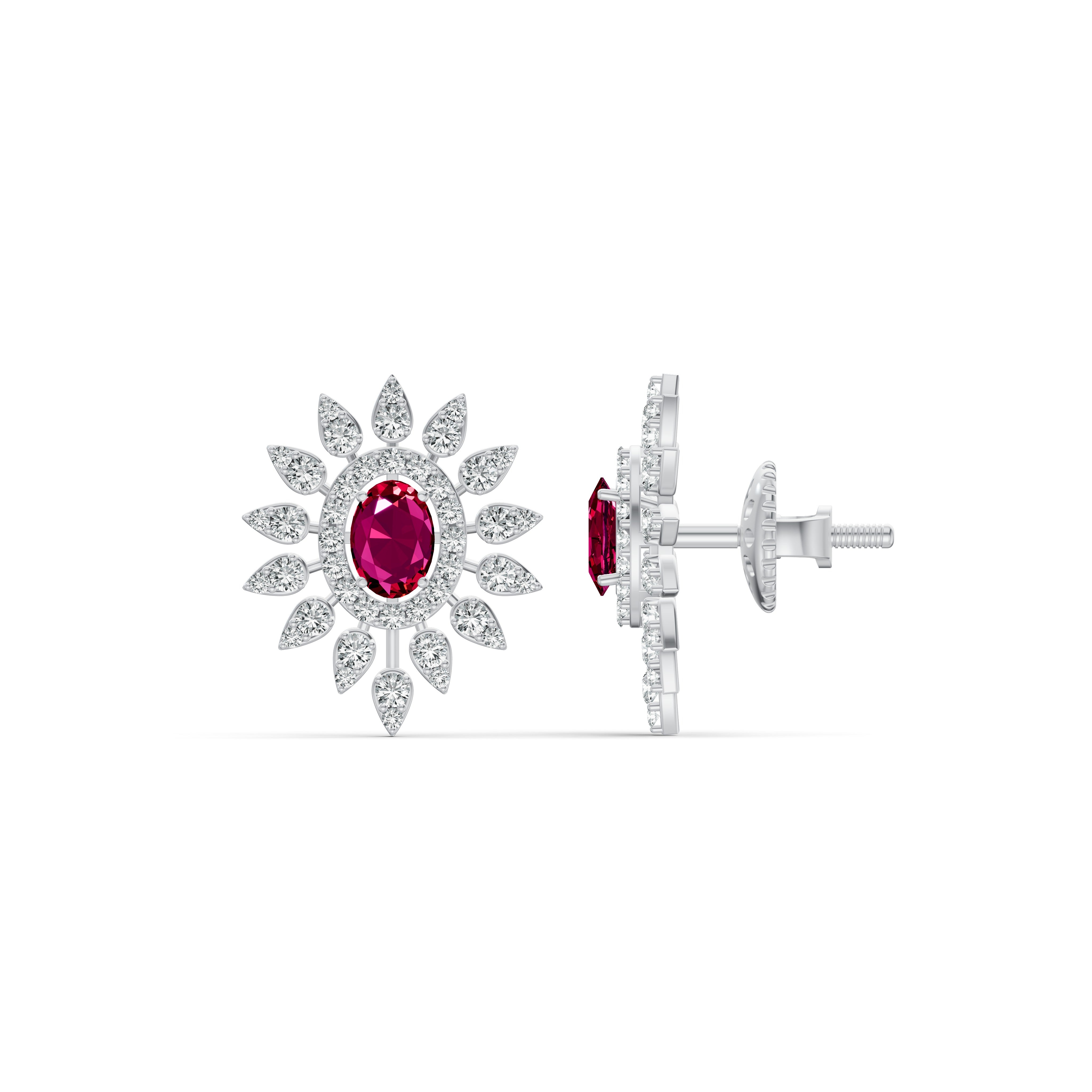 Regal Ruby Floral Diamond Studs