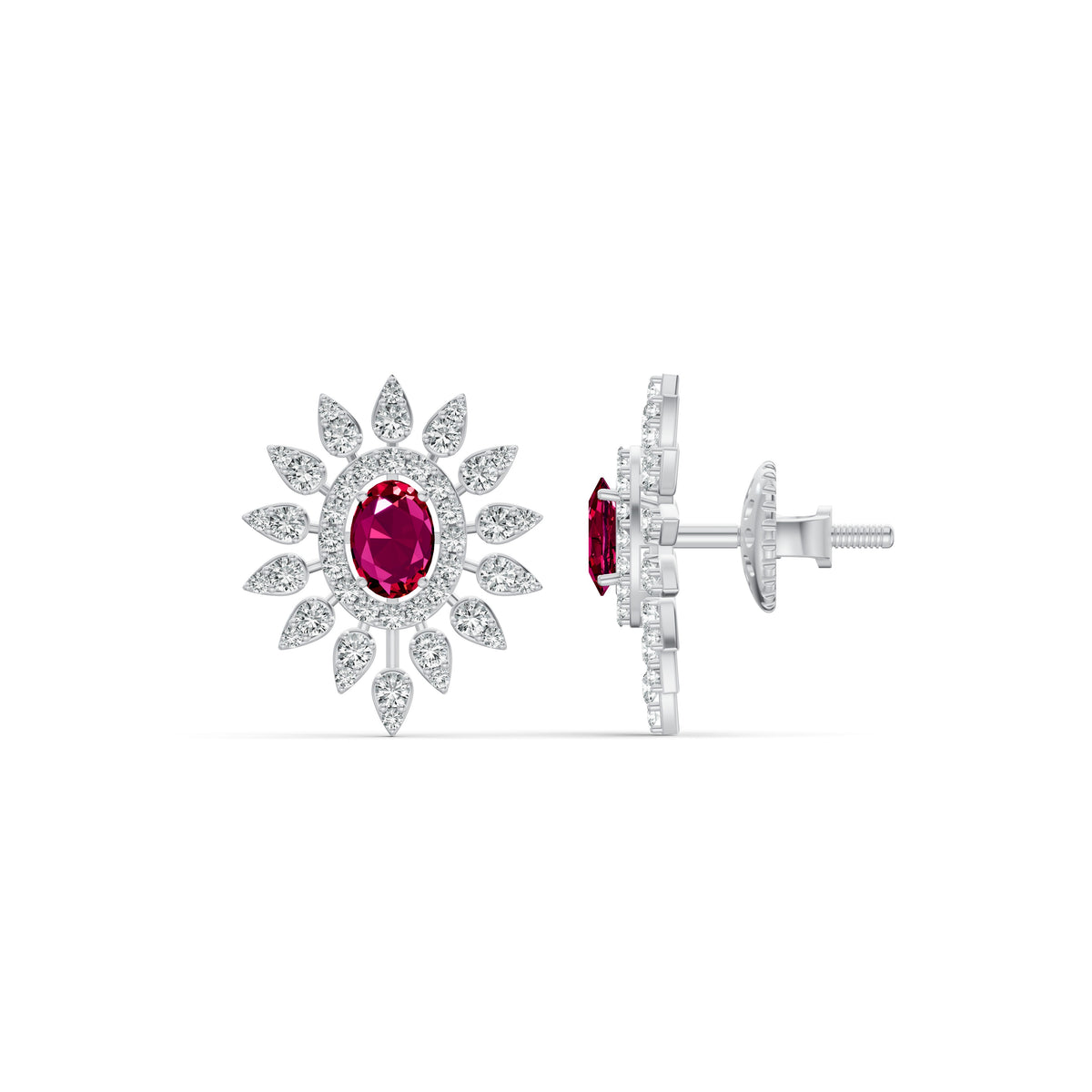 Regal Ruby Floral Diamond Studs
