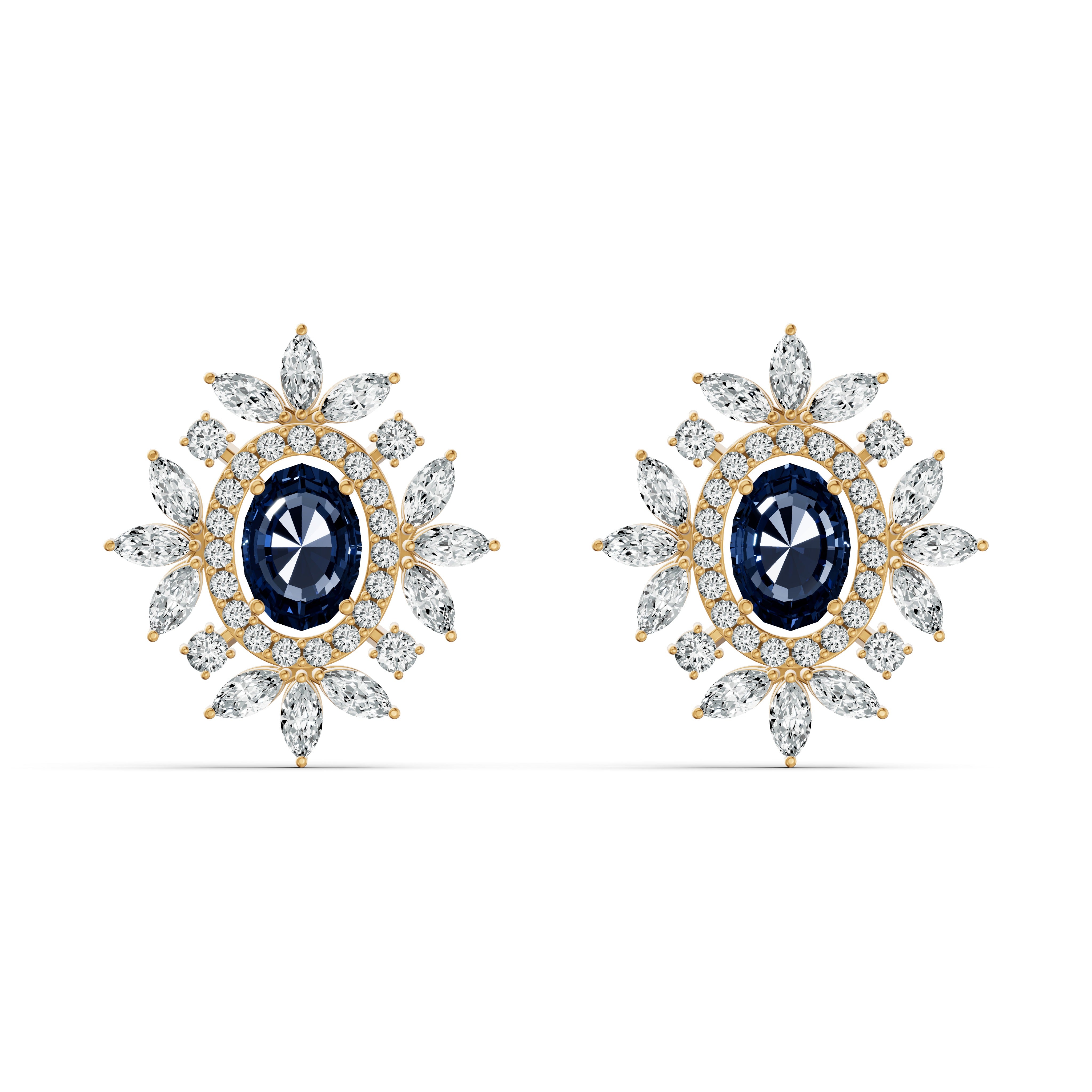 Sapphire Starburst Diamond Stud Earrings