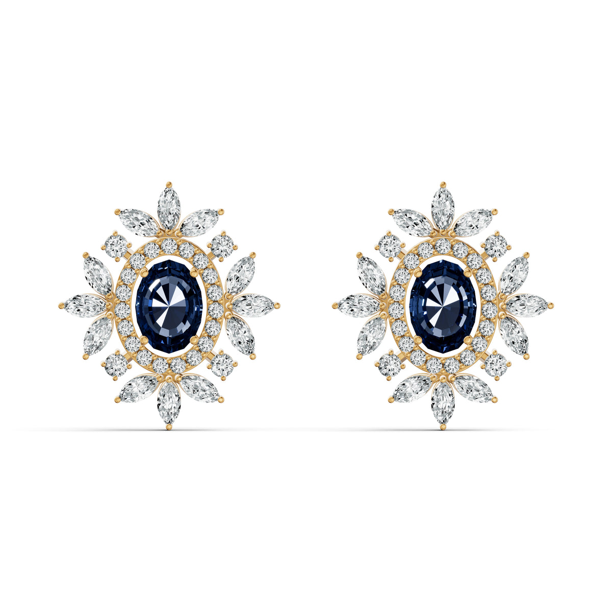 Sapphire Starburst Diamond Stud Earrings