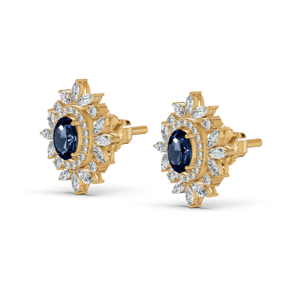 Sapphire Starburst Diamond Stud Earrings