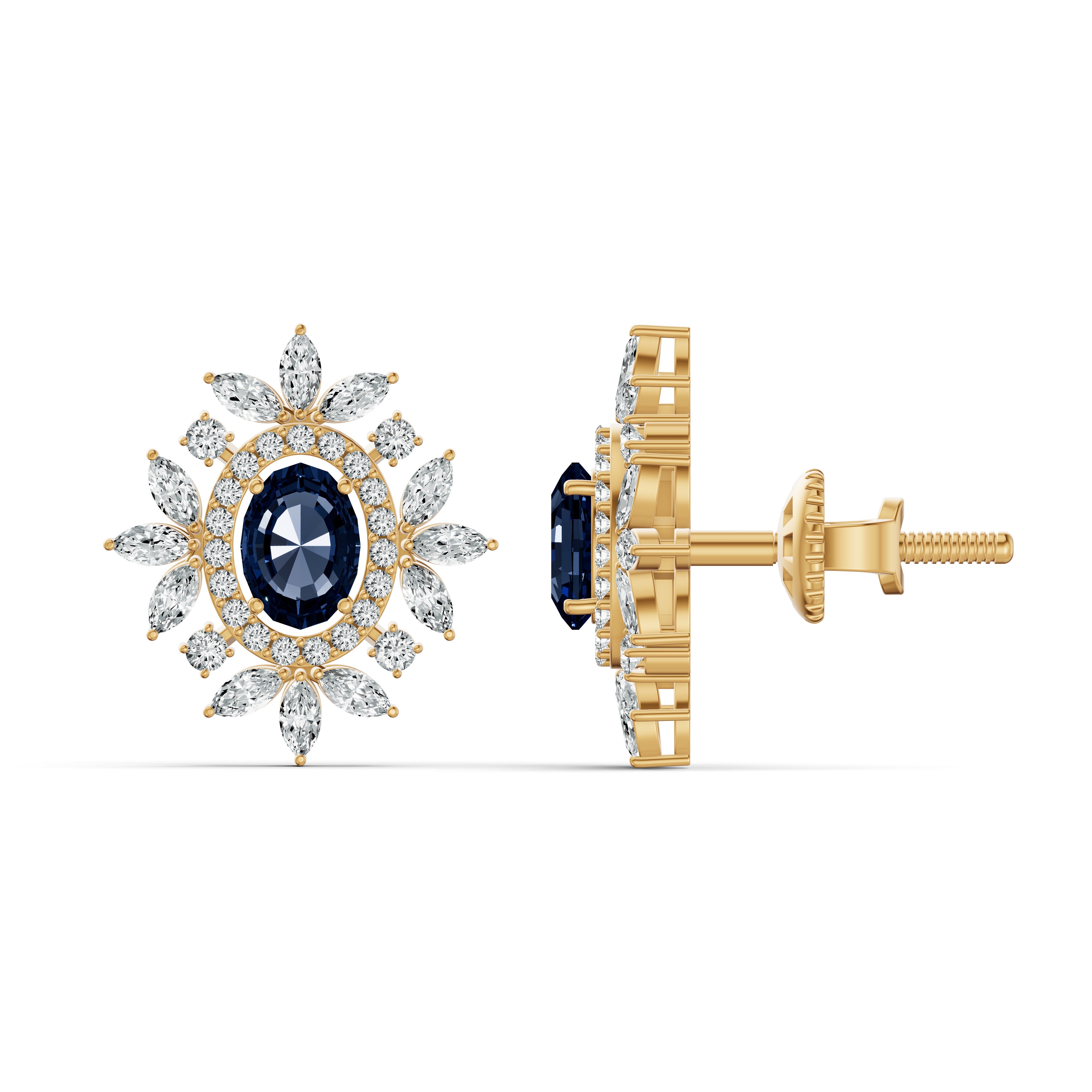 Sapphire Starburst Diamond Stud Earrings