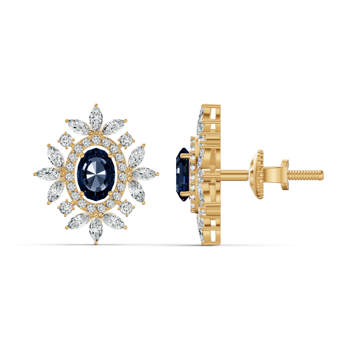 Sapphire Starburst Diamond Stud Earrings