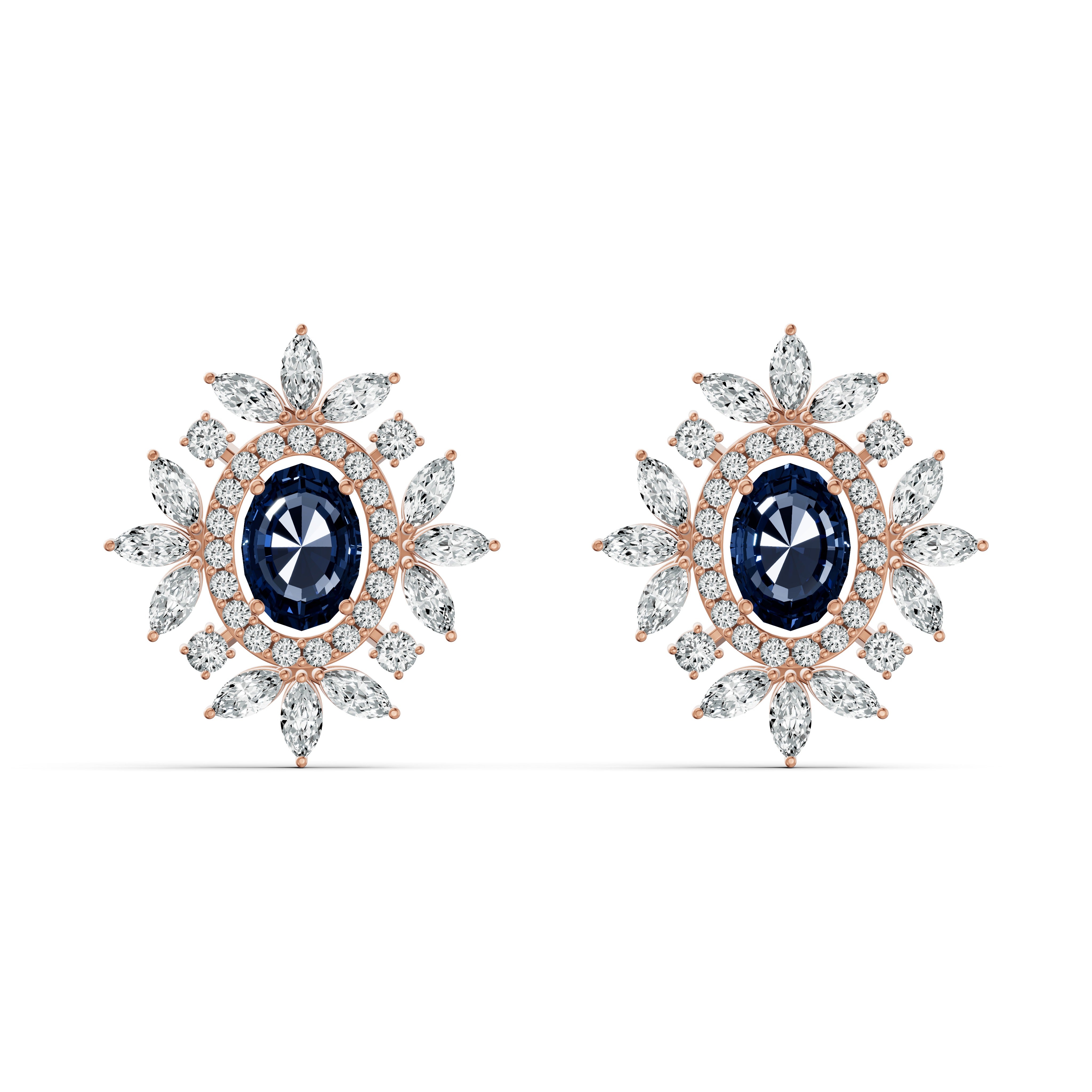 Sapphire Starburst Diamond Stud Earrings