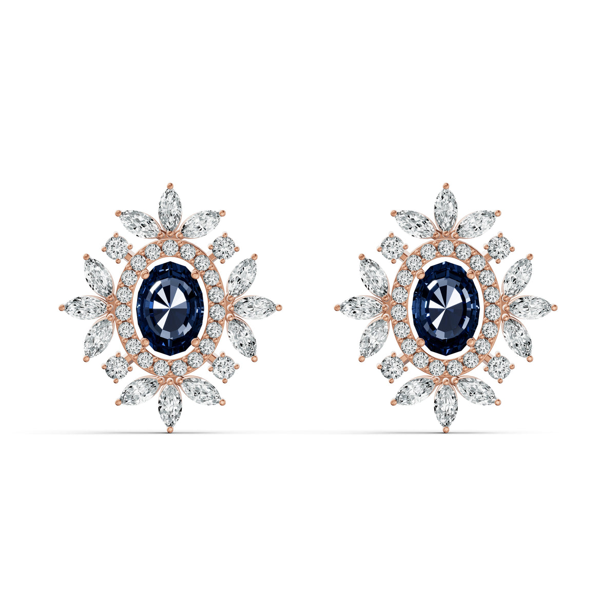 Sapphire Starburst Diamond Stud Earrings